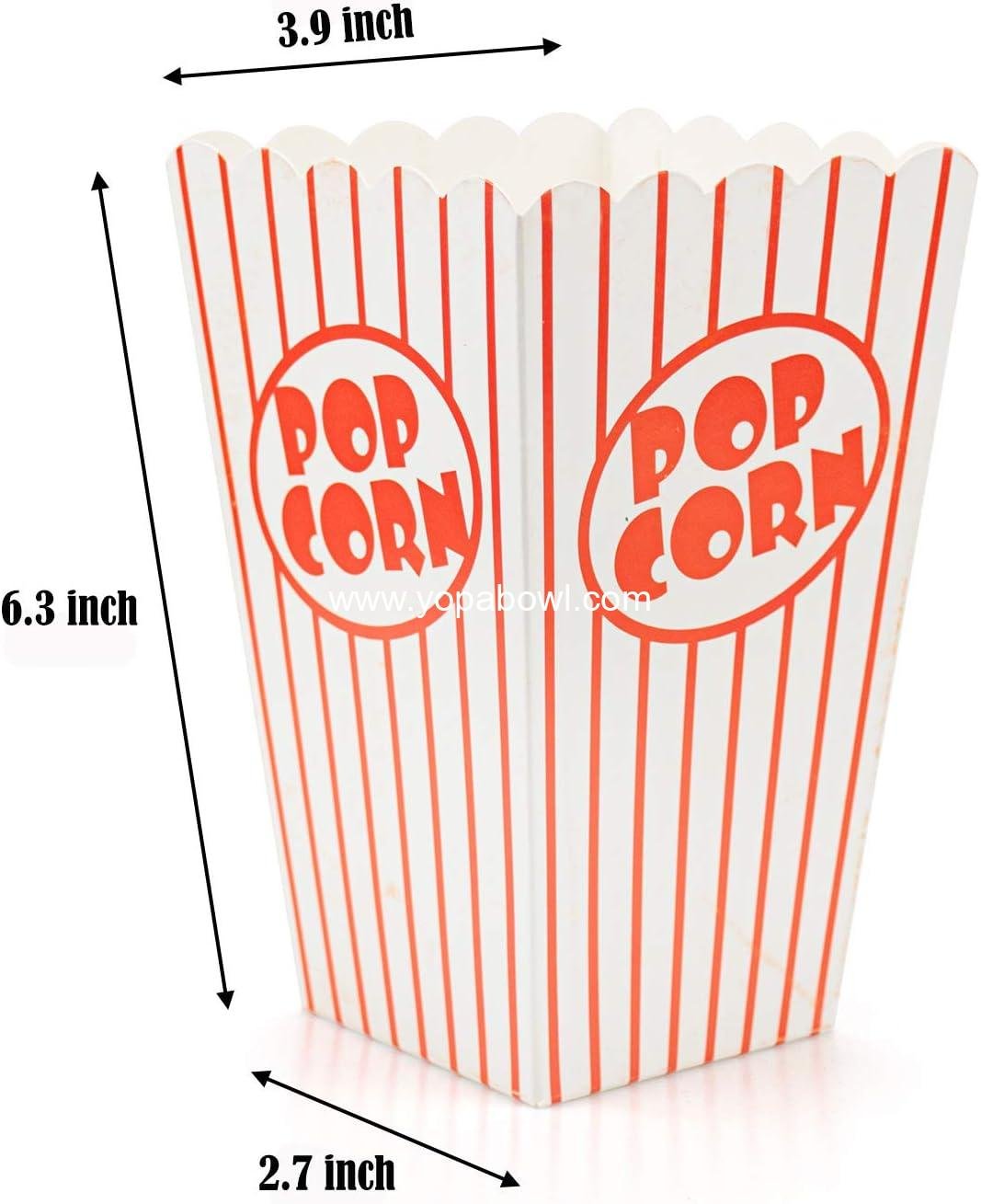 Wholesale 100 Pack Paper Open-Top Popcorn Box Striped Red and White Great for Movie Theater Party Factory
