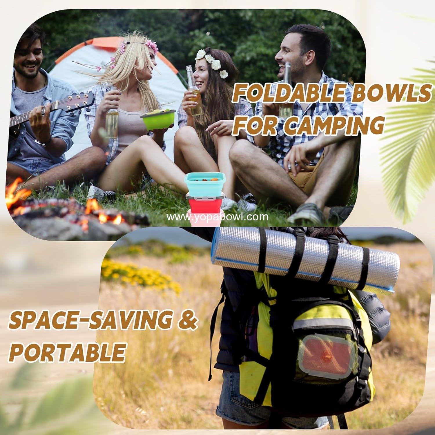 Wholesale 4 Pcs Collapsible Silicone Camping Bowls with Lids, 12 oz Expandable Food Storage Containers, Portable Folding for Salad Travel, Heat Resistant Factory