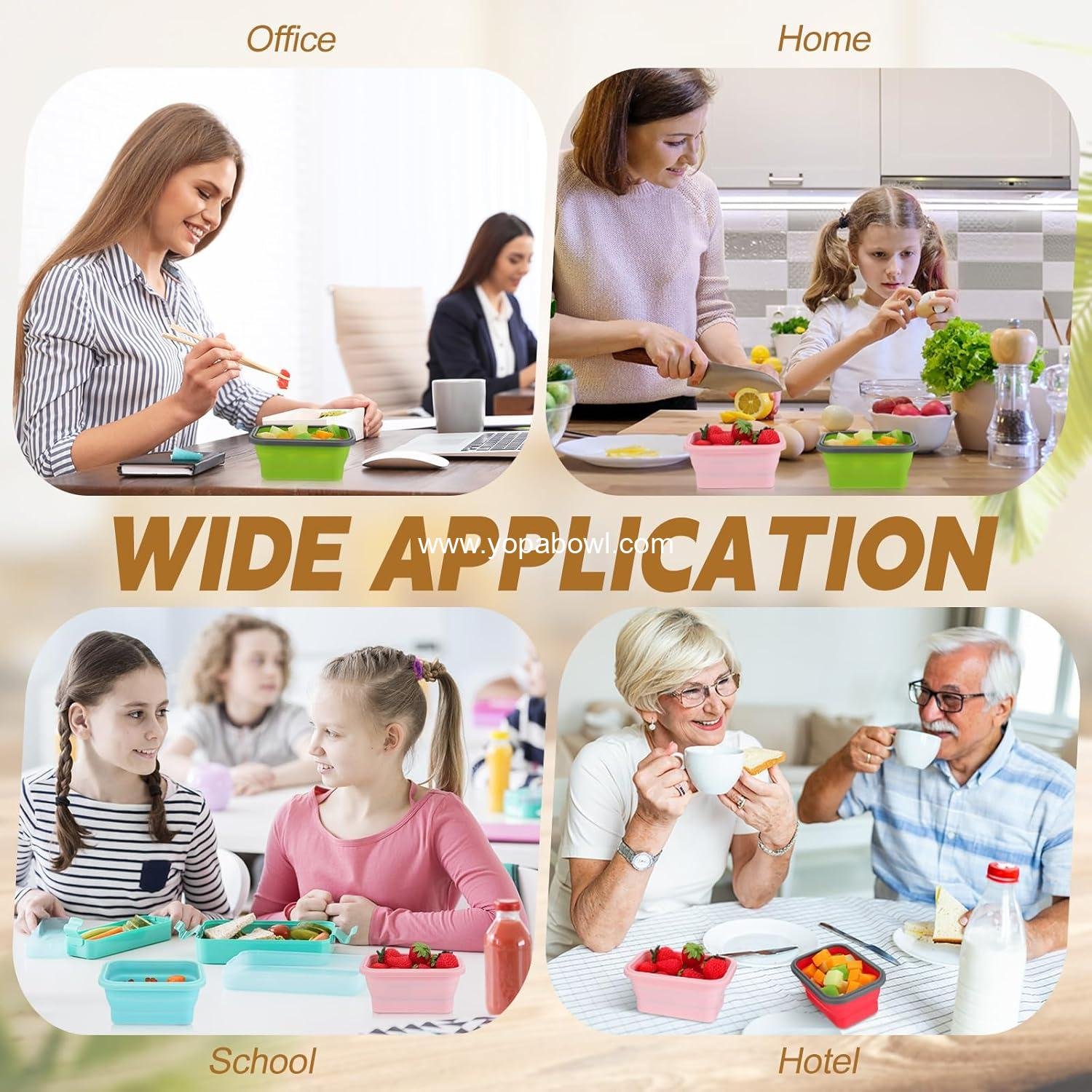 Wholesale 4 Pcs Collapsible Silicone Camping Bowls with Lids, 12 oz Expandable Food Storage Containers, Portable Folding for Salad Travel, Heat Resistant Factory