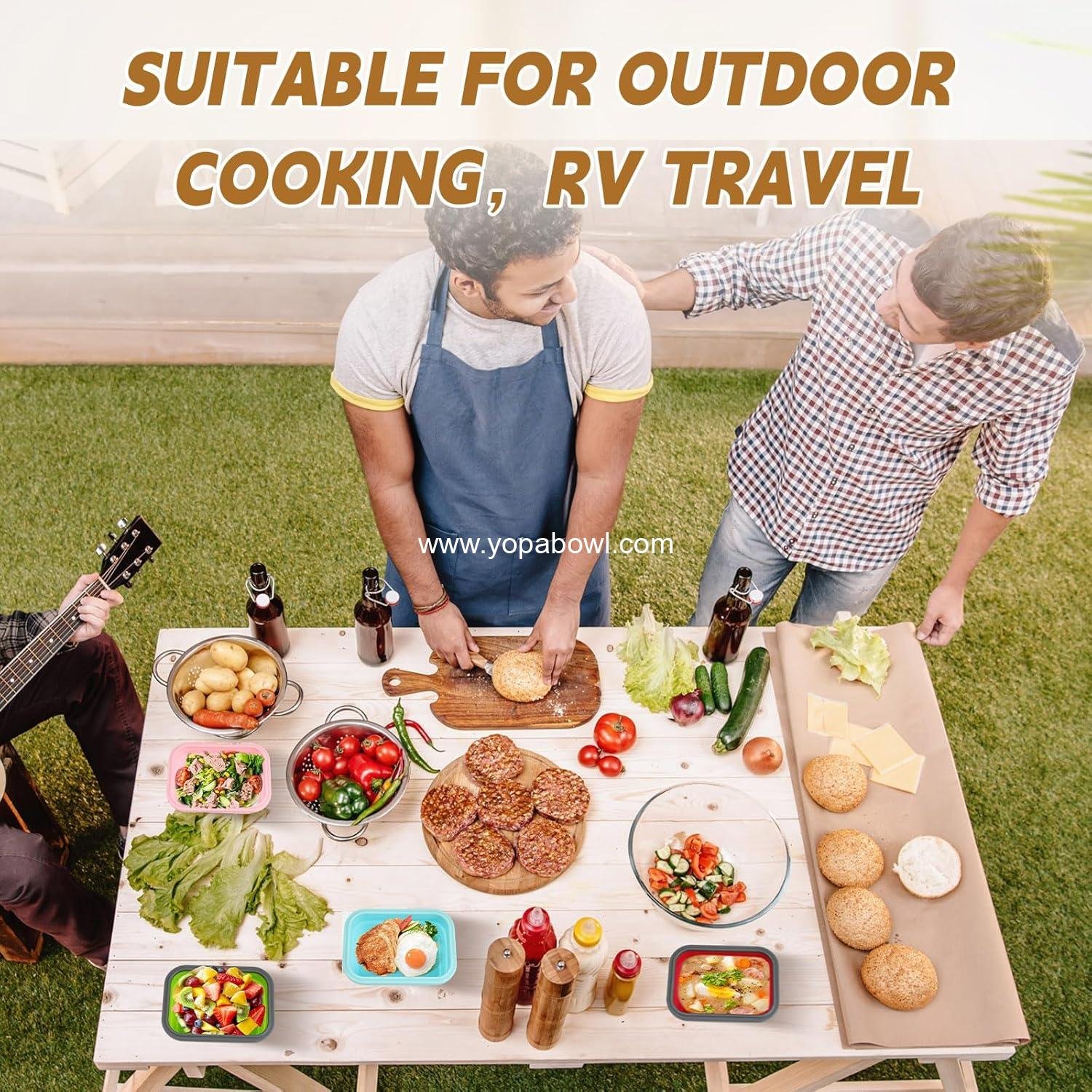 Wholesale 4 Pcs Collapsible Silicone Camping Bowls with Lids, 12 oz Expandable Food Storage Containers, Portable Folding for Salad Travel, Heat Resistant Factory