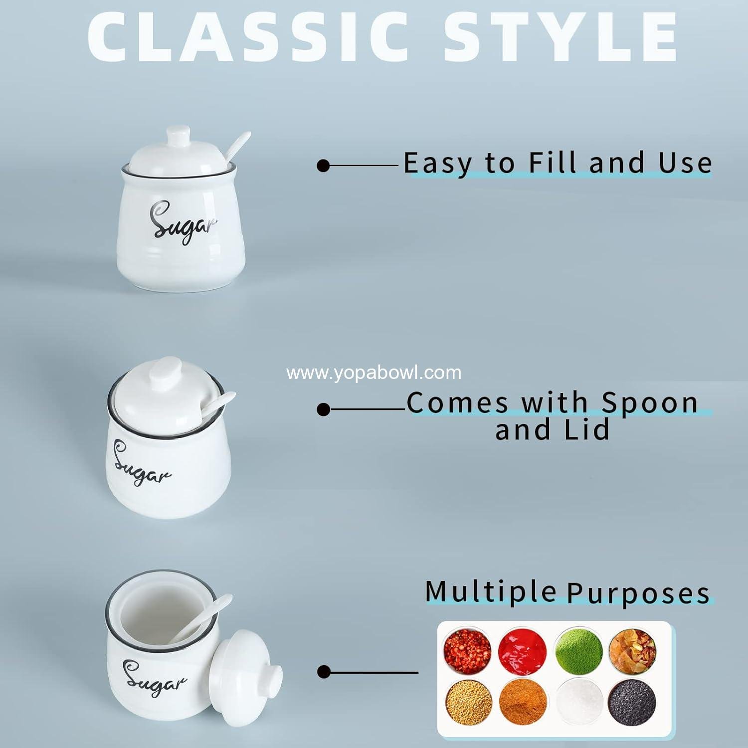 Wholesale Porcelain Sugar Bowl with Lid and Spoon, 12oz, Easy to Clean, White Factory Wholesale Porcelain Sugar Bowl with Lid and Spoon, 12oz, Easy to Clean, White Factory