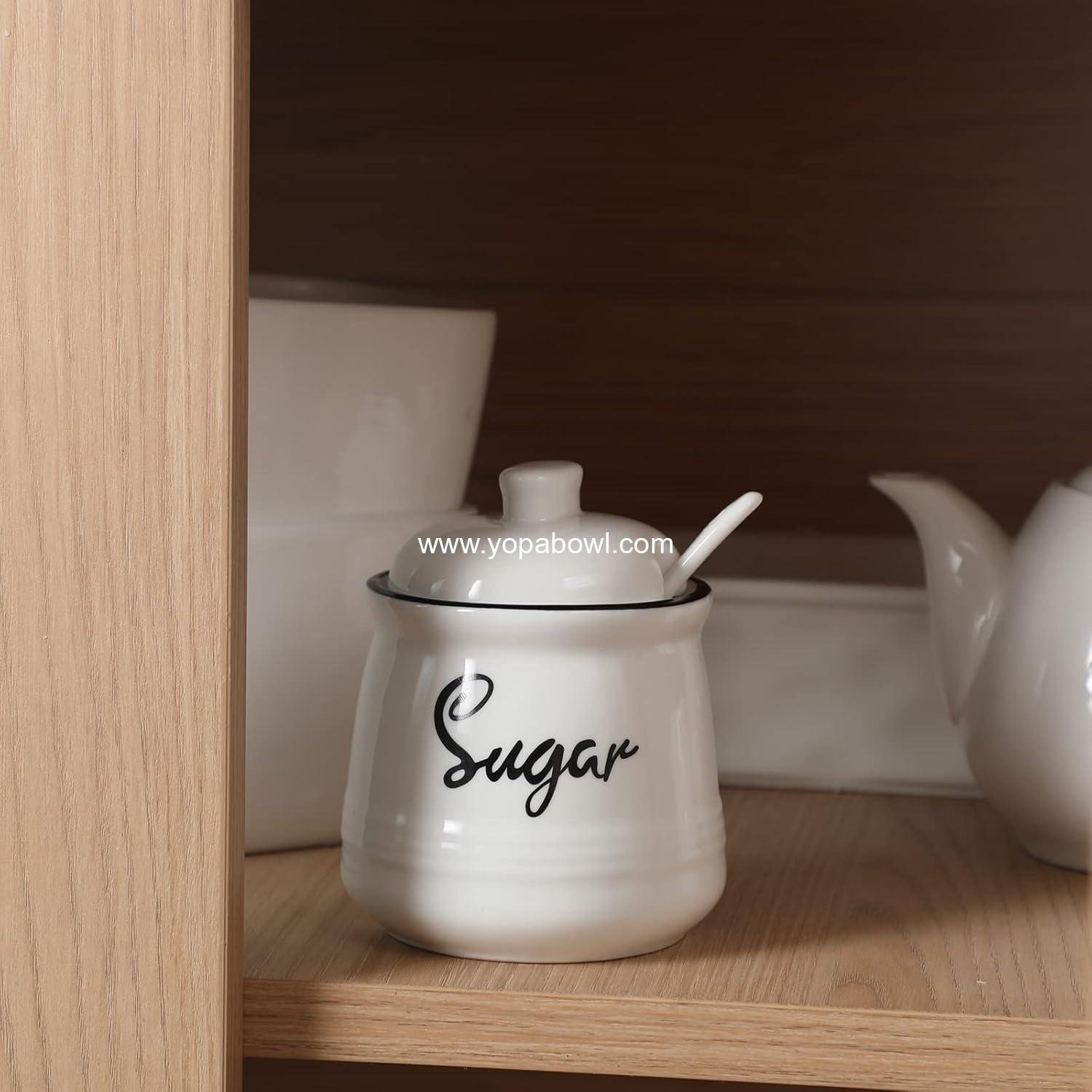 Wholesale Porcelain Sugar Bowl with Lid and Spoon, 12oz, Easy to Clean, White Factory Wholesale Porcelain Sugar Bowl with Lid and Spoon, 12oz, Easy to Clean, White Factory