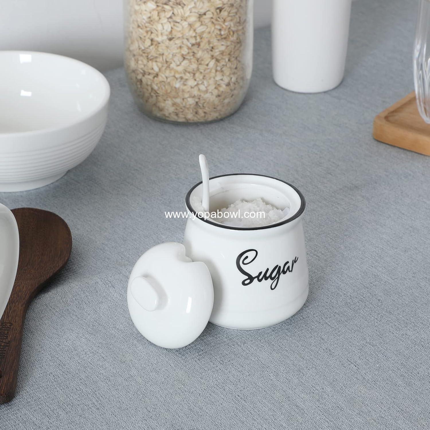 Wholesale Porcelain Sugar Bowl with Lid and Spoon, 12oz, Easy to Clean, White Factory Wholesale Porcelain Sugar Bowl with Lid and Spoon, 12oz, Easy to Clean, White Factory