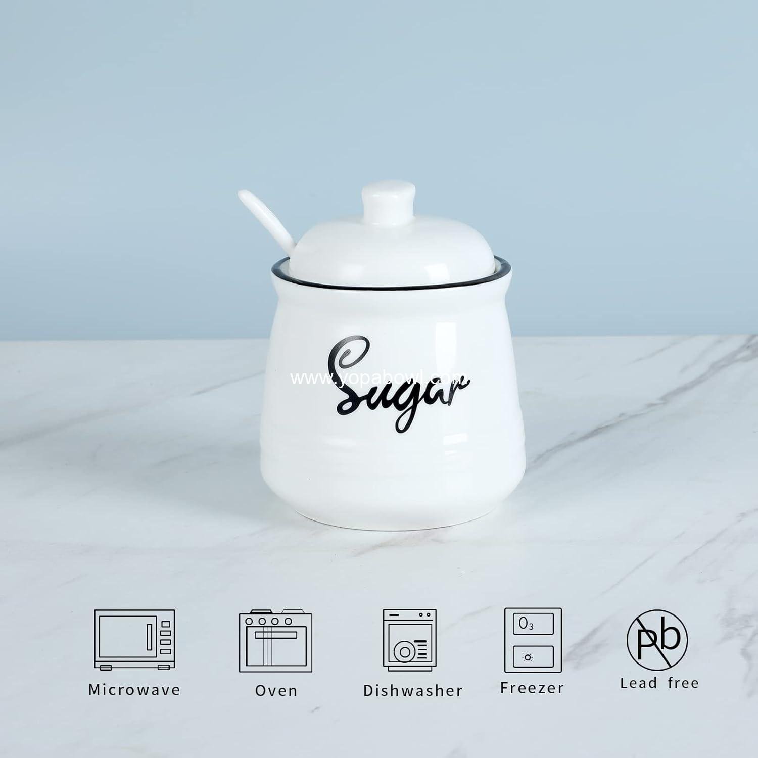 Wholesale Porcelain Sugar Bowl with Lid and Spoon, 12oz, Easy to Clean, White Factory Wholesale Porcelain Sugar Bowl with Lid and Spoon, 12oz, Easy to Clean, White Factory