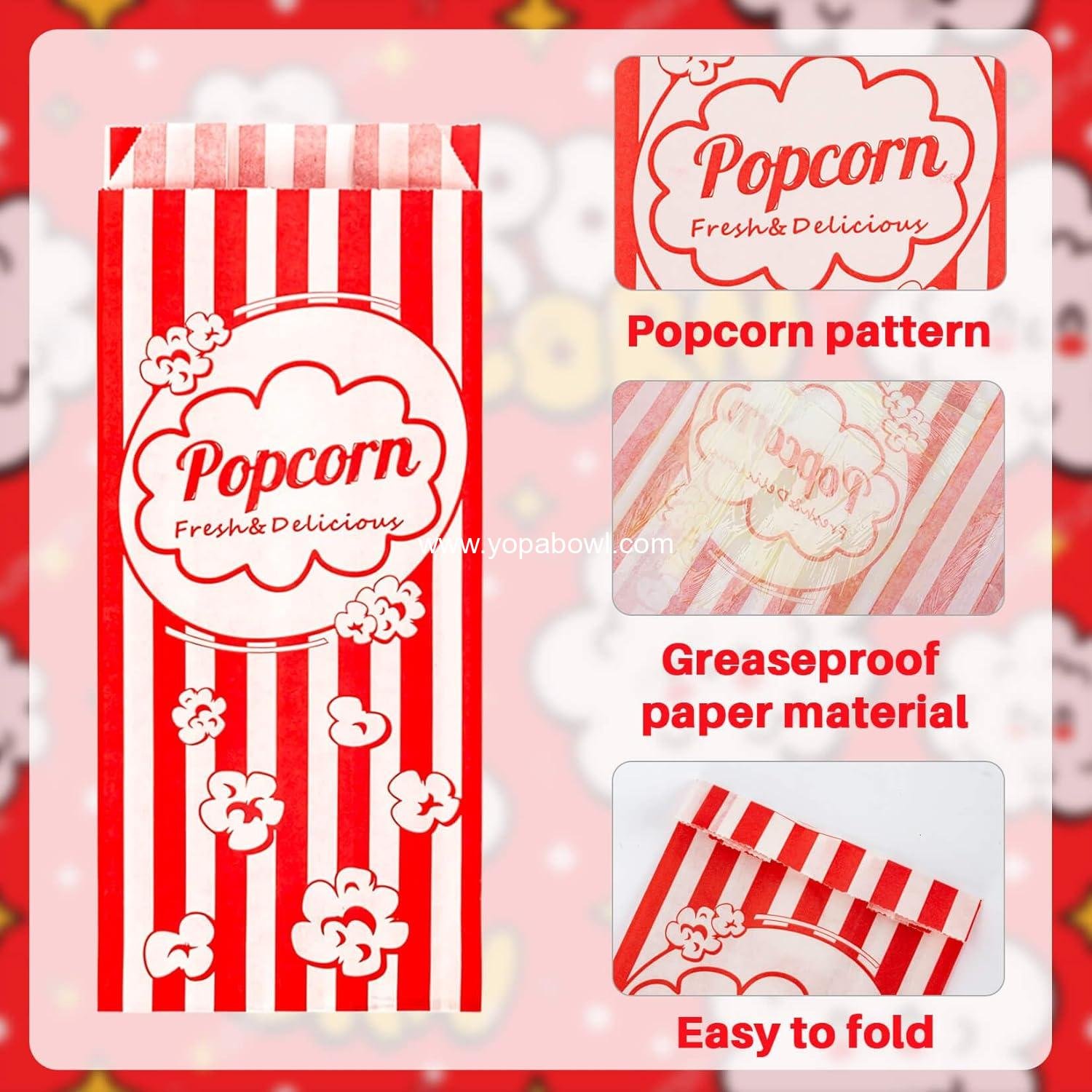 Wholesale 100 Disposable Paper Popcorn Bags - Individual Servings for Parties, Carnivals, Halloween, and Christmas Gift Favors - Movie Night Supplies - Factory