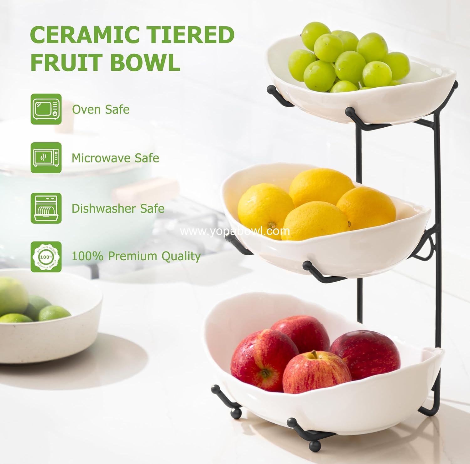 Wholesale 3 Tier Ceramic Fruit Bowl for Kitchen Counter - Tiered Display Rack for Fresh Fruits & Veggies, Serving Trays for Parties, Factory