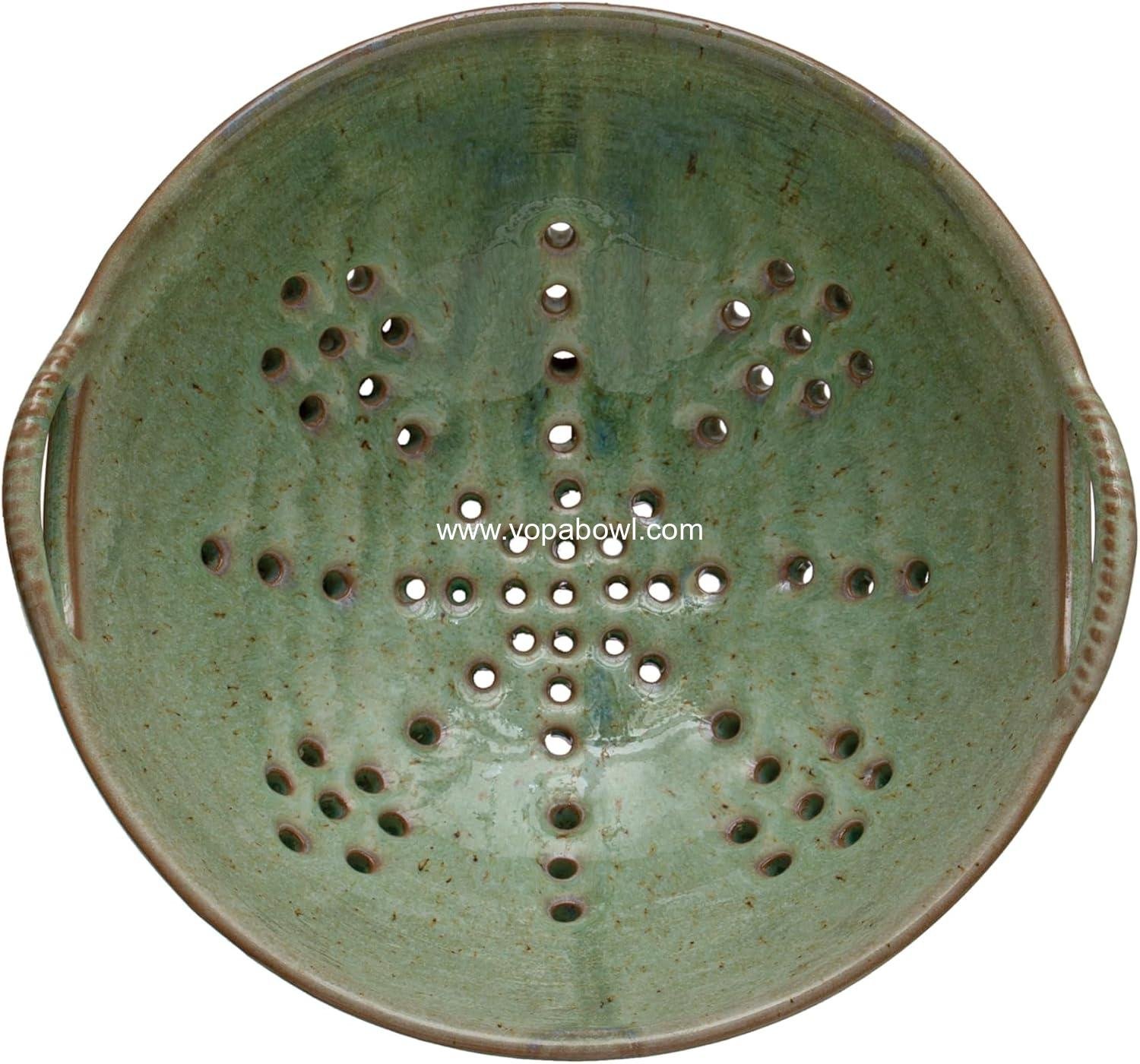 Wholesale Stoneware Berry Bowl with Handles, Aqua Reactive Glaze - Factory