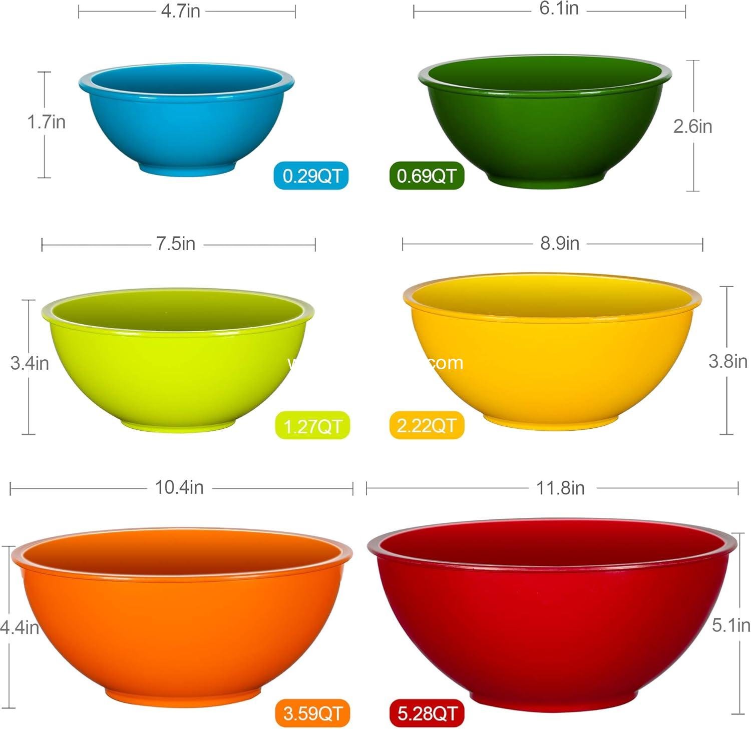 Wholesale 6 Piece Colorful Plastic Mixing Bowls Set for Kitchen, Ideal for Baking, Prepping, and Cooking, Nesting Design for Space Saving Storage, Rainbow Factory