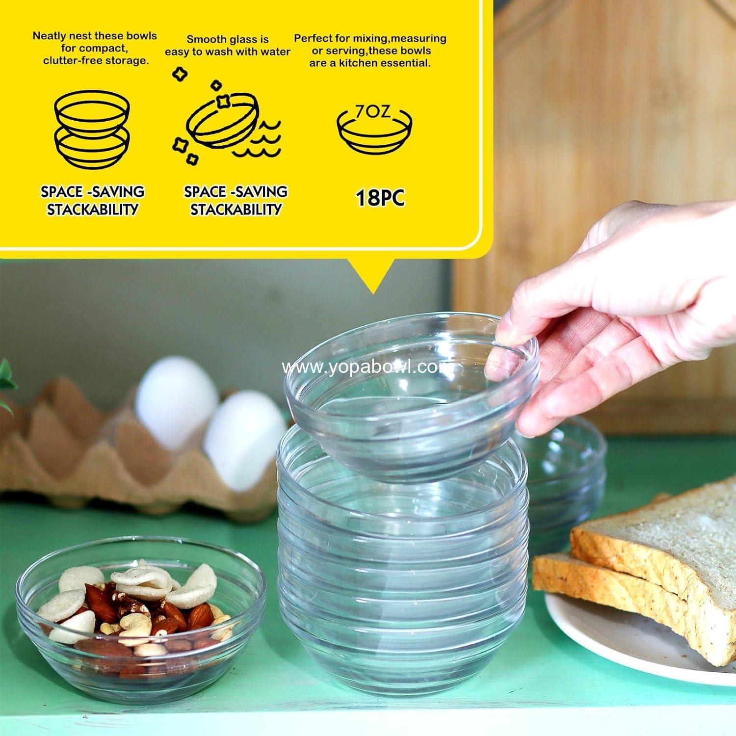 Wholesale 18 Pack 4 Inch (7oz) Glass Prep Pinch Bowls, Mini Clear Serving Bowls Set for Kitchen Prep, Dips, Cooking Toppings, Condiments - Factory