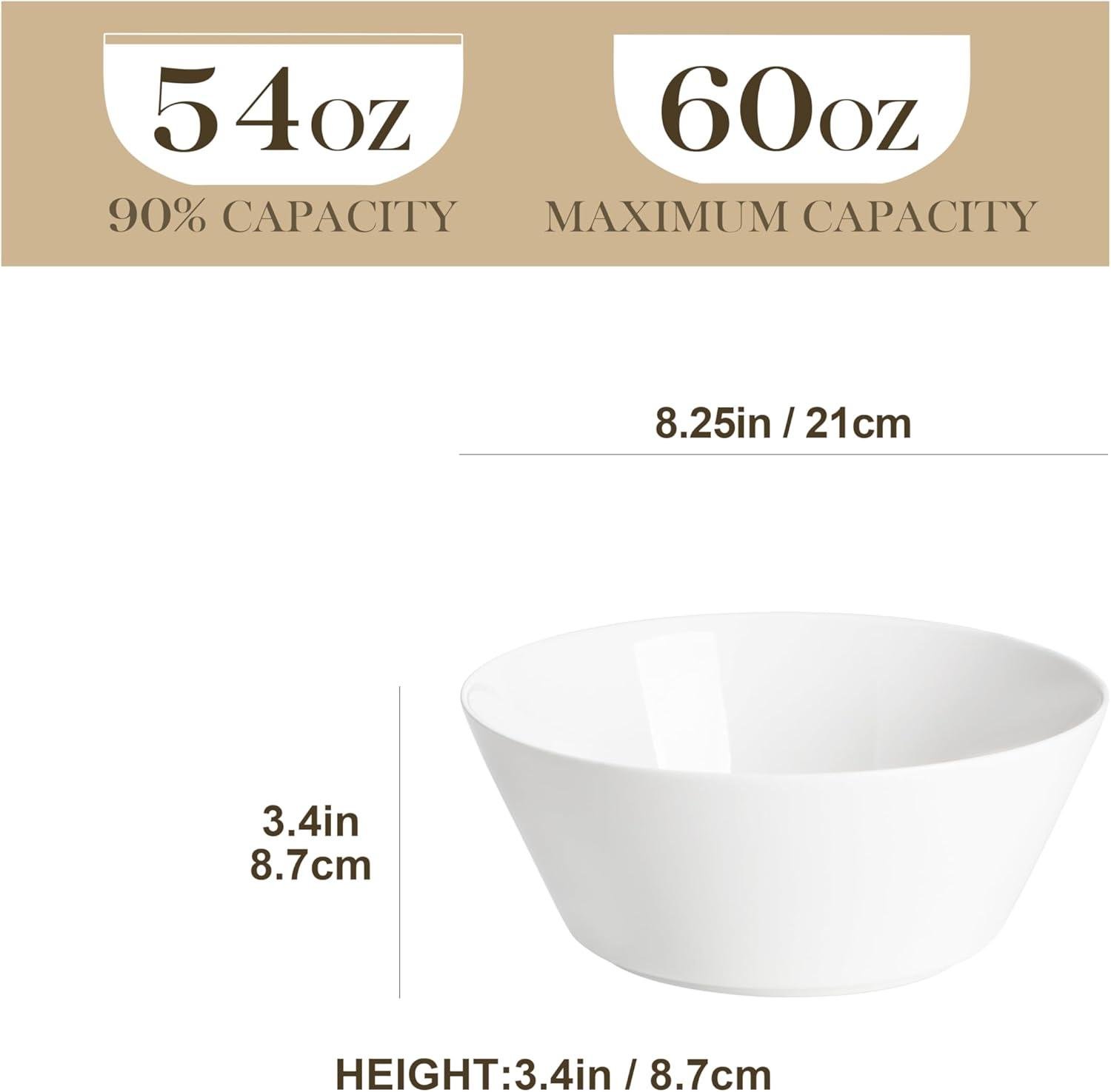 Wholesale Large Salad & Soup Bowls Set of 4 – 60 OZ Porcelain White Bowls for Ramen, Pasta, Pho – Microwave & Dishwasher Safe Factory