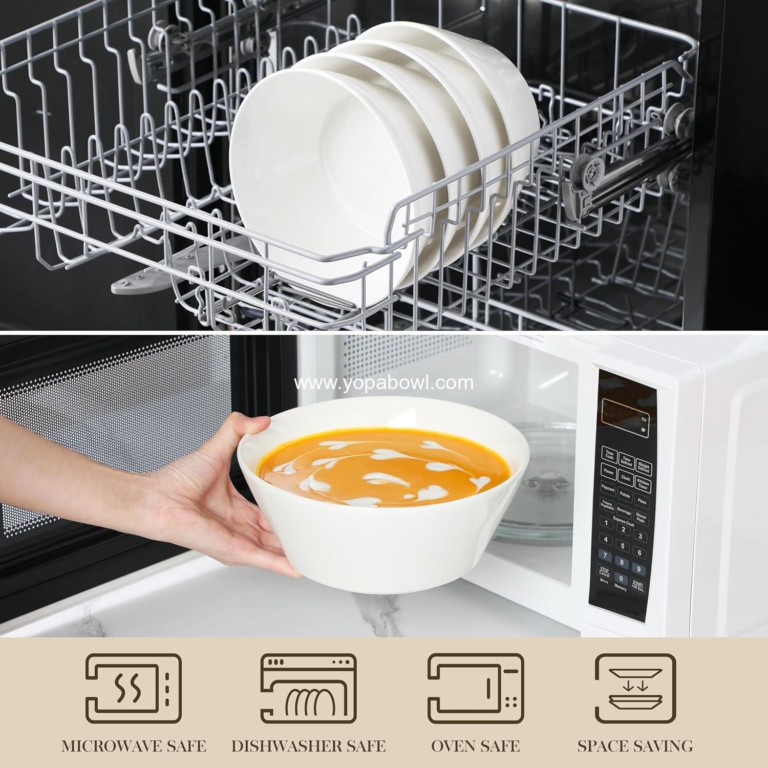 Wholesale Large Salad & Soup Bowls Set of 4 – 60 OZ Porcelain White Bowls for Ramen, Pasta, Pho – Microwave & Dishwasher Safe Factory