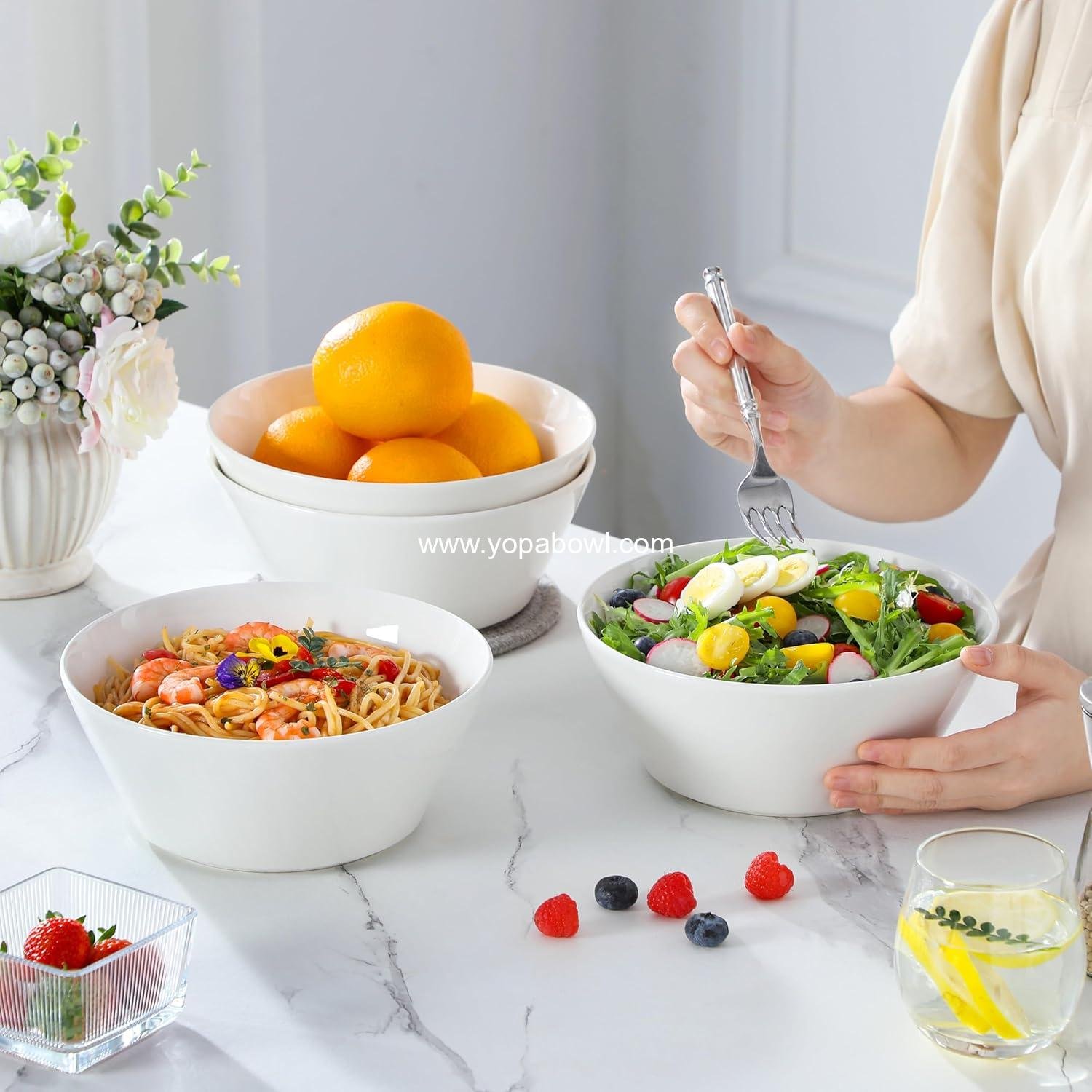 Wholesale Large Salad & Soup Bowls Set of 4 – 60 OZ Porcelain White Bowls for Ramen, Pasta, Pho – Microwave & Dishwasher Safe Factory