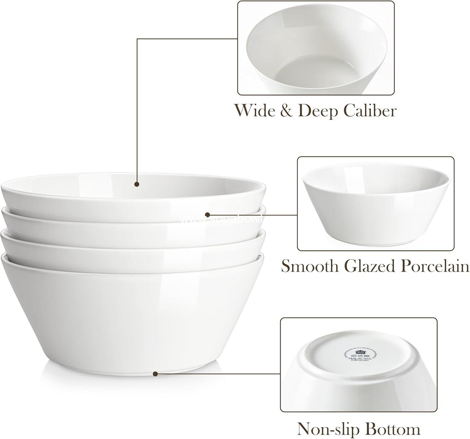 Wholesale Large Salad & Soup Bowls Set of 4 – 60 OZ Porcelain White Bowls for Ramen, Pasta, Pho – Microwave & Dishwasher Safe Factory