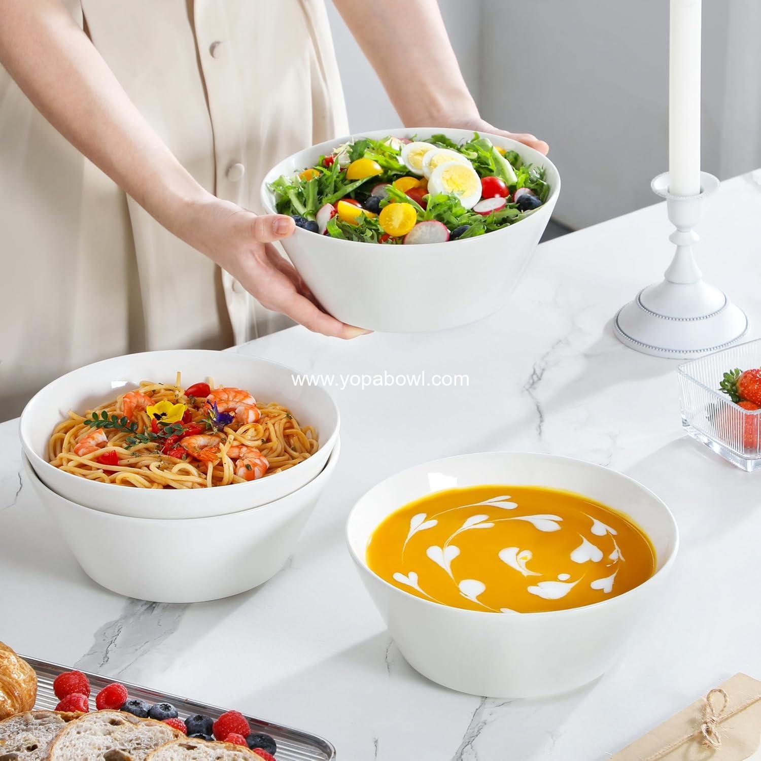Wholesale Large Salad & Soup Bowls Set of 4 – 60 OZ Porcelain White Bowls for Ramen, Pasta, Pho – Microwave & Dishwasher Safe Factory
