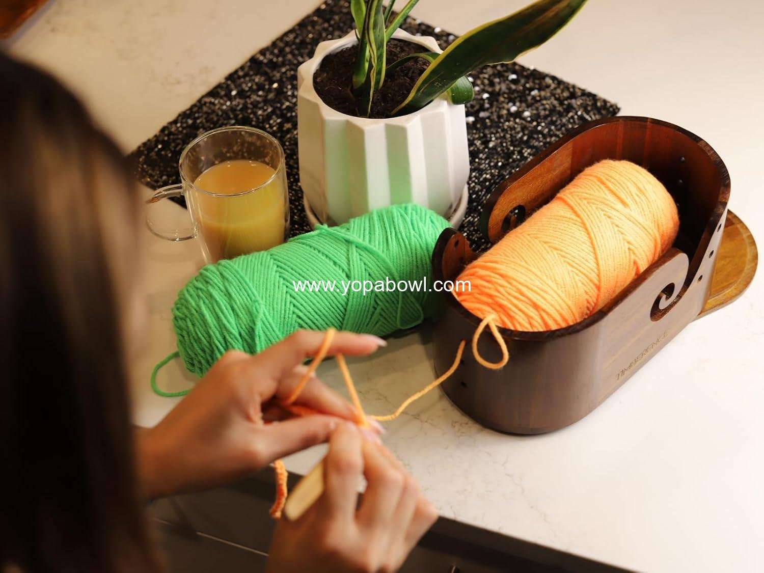 Wholesale Oval Wooden Yarn Bowl – Premium Smooth Finish with Swirl Feed and Hook Holes – Anti-Slip Knitting and Crochet Yarn Holder Factory