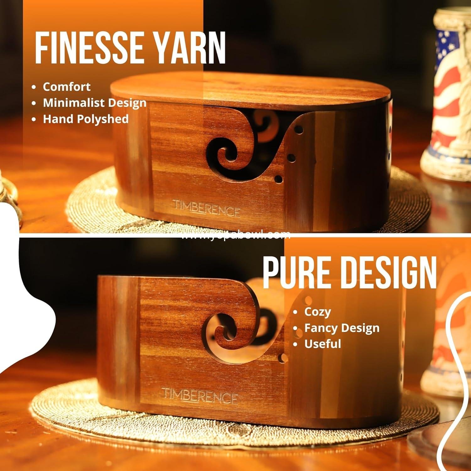 Wholesale Oval Wooden Yarn Bowl – Premium Smooth Finish with Swirl Feed and Hook Holes – Anti-Slip Knitting and Crochet Yarn Holder Factory