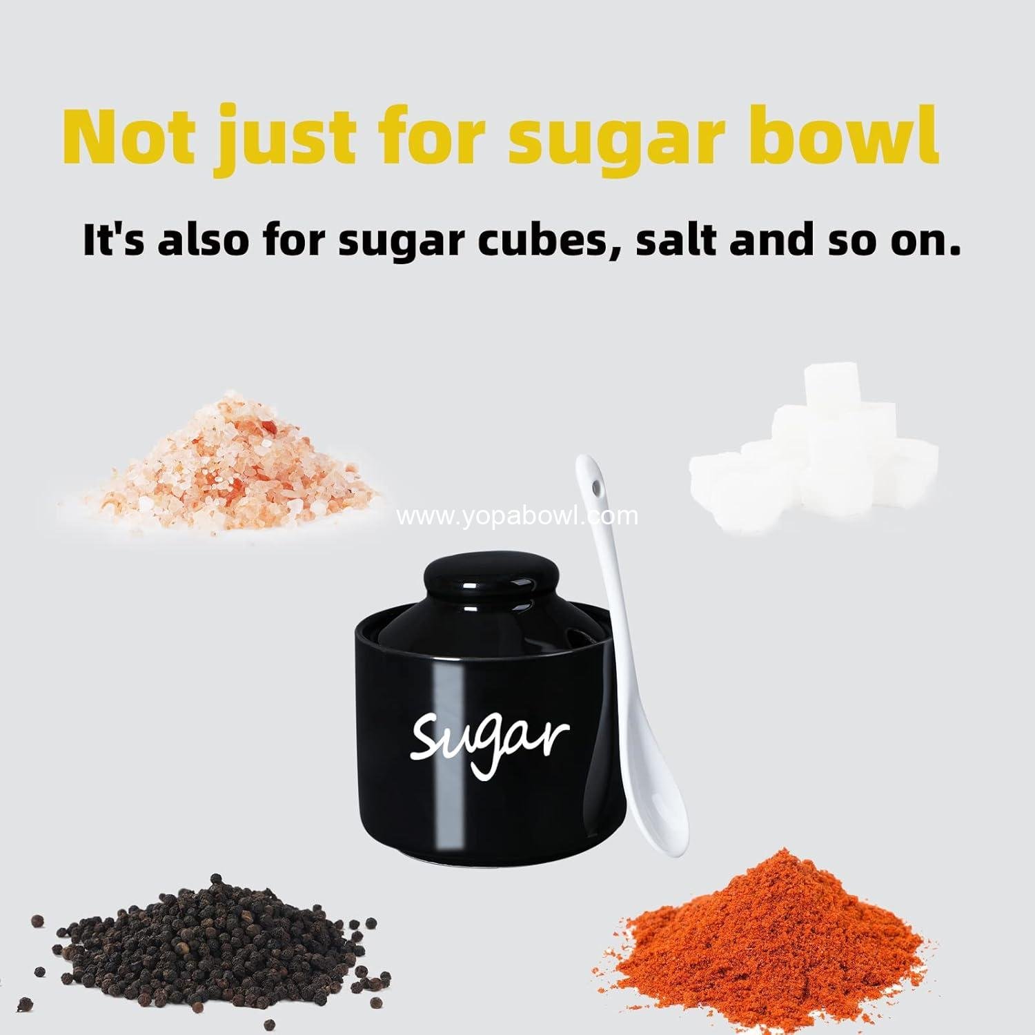 Wholesale Ceramic Sugar Bowl with Lid and Spoon, 8oz Porcelain Sugar Pot (Black) - Factory