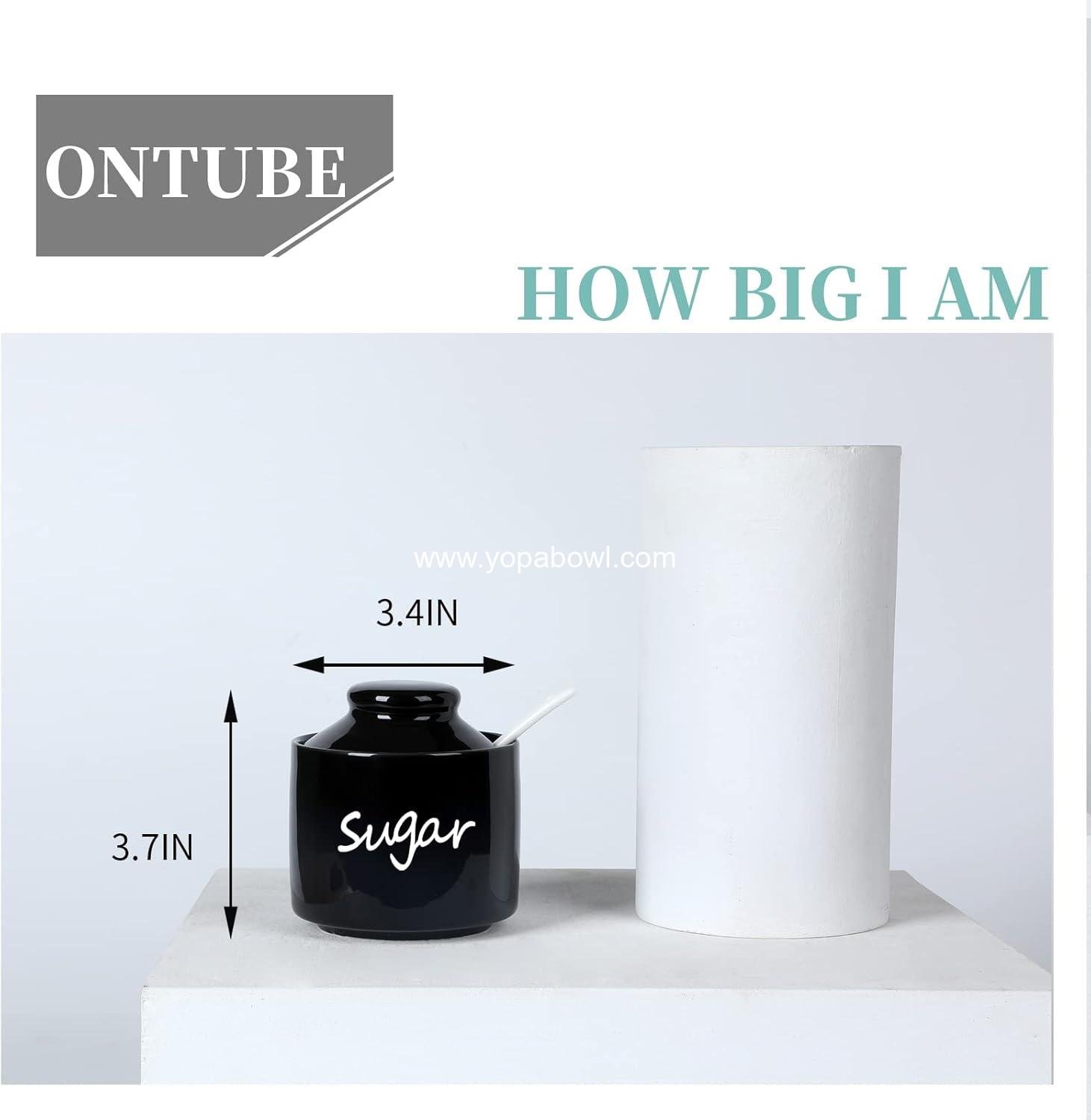 Wholesale Ceramic Sugar Bowl with Lid and Spoon, 8oz Porcelain Sugar Pot (Black) - Factory