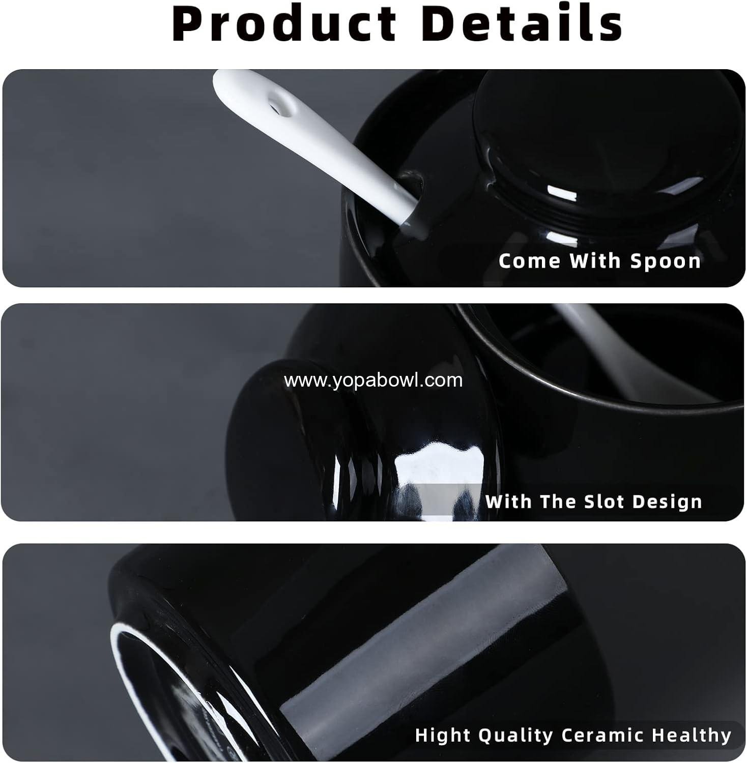 Wholesale Ceramic Sugar Bowl with Lid and Spoon, 8oz Porcelain Sugar Pot (Black) - Factory