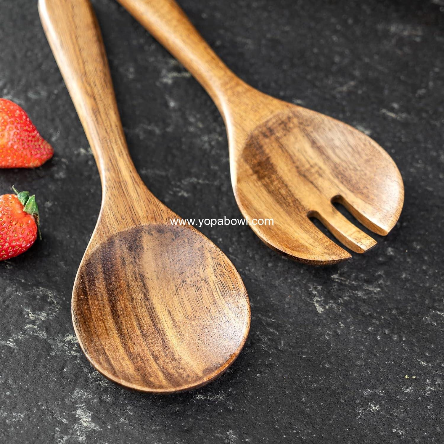Wholesale 12'' Acacia Wood Salad Bowl Set, Large Serving Bowl with Utensils - Factory Wholesale 12'' Acacia Wood Salad Bowl Set, Large Serving Bowl with Utensils - Factory