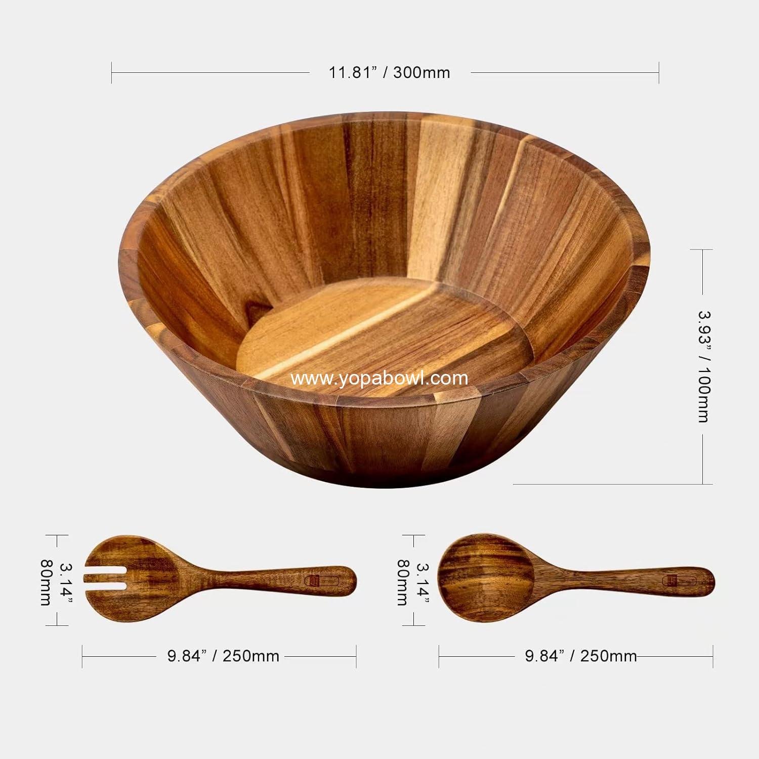 Wholesale 12'' Acacia Wood Salad Bowl Set, Large Serving Bowl with Utensils - Factory Wholesale 12'' Acacia Wood Salad Bowl Set, Large Serving Bowl with Utensils - Factory