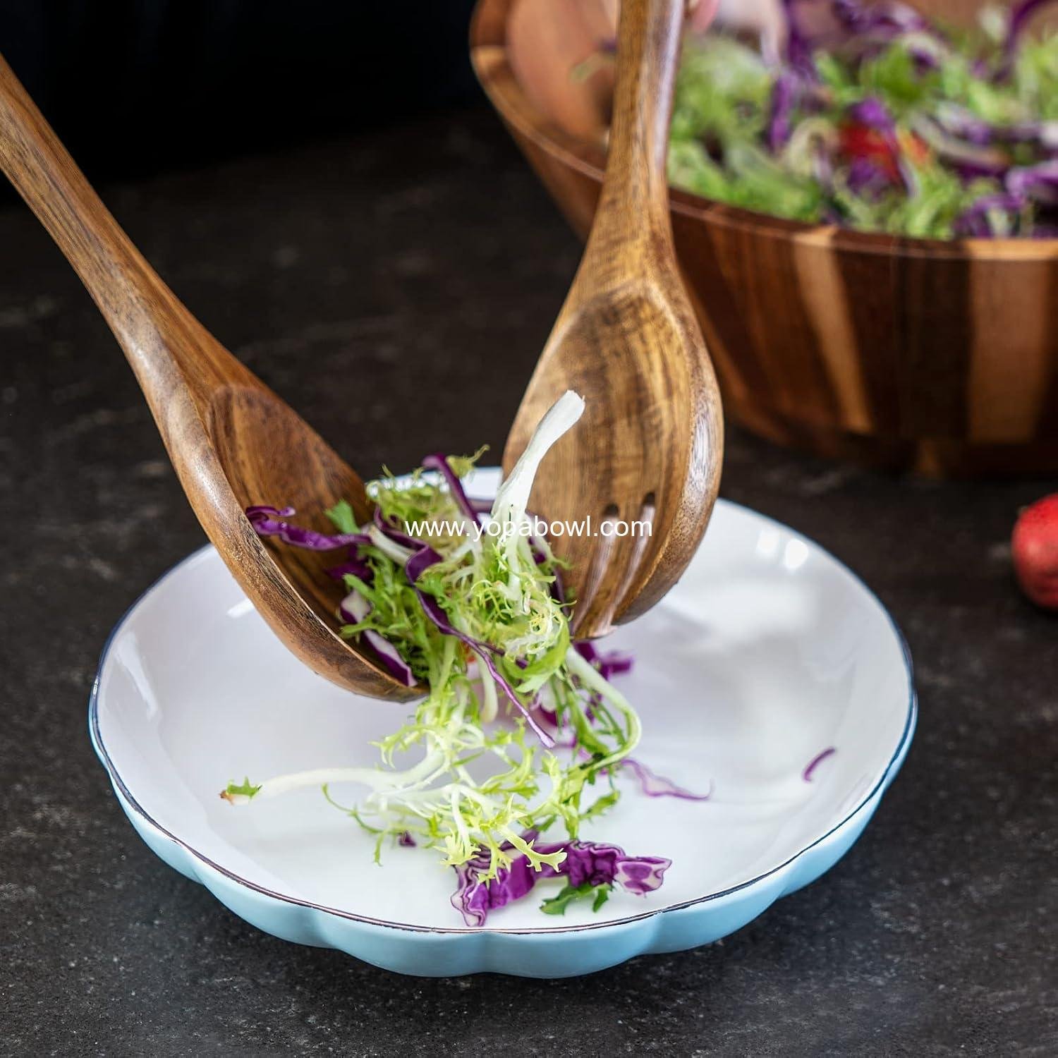Wholesale 12'' Acacia Wood Salad Bowl Set, Large Serving Bowl with Utensils - Factory Wholesale 12'' Acacia Wood Salad Bowl Set, Large Serving Bowl with Utensils - Factory