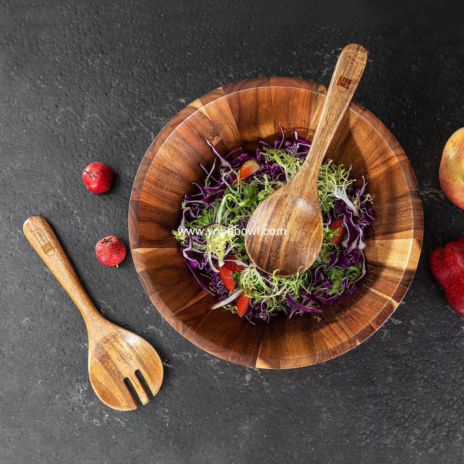 Wholesale 12'' Acacia Wood Salad Bowl Set, Large Serving Bowl with Utensils - Factory Wholesale 12'' Acacia Wood Salad Bowl Set, Large Serving Bowl with Utensils - Factory