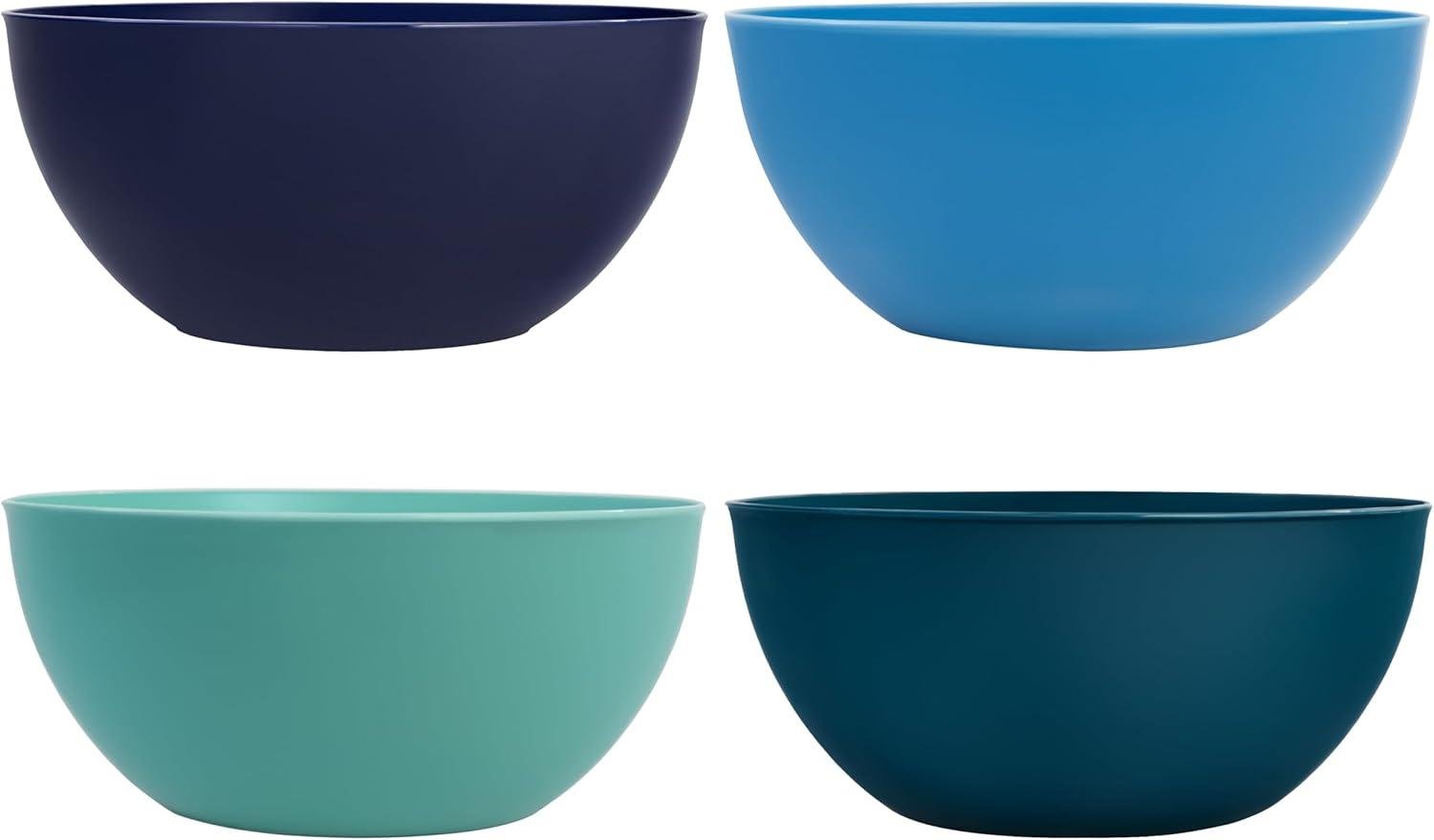OEM Durable Plastic Salad Serving Bowls 10-inch | Set of 4 in Coastal Colors | Reusable, BPA-free | 135 oz. Capacity | Factory