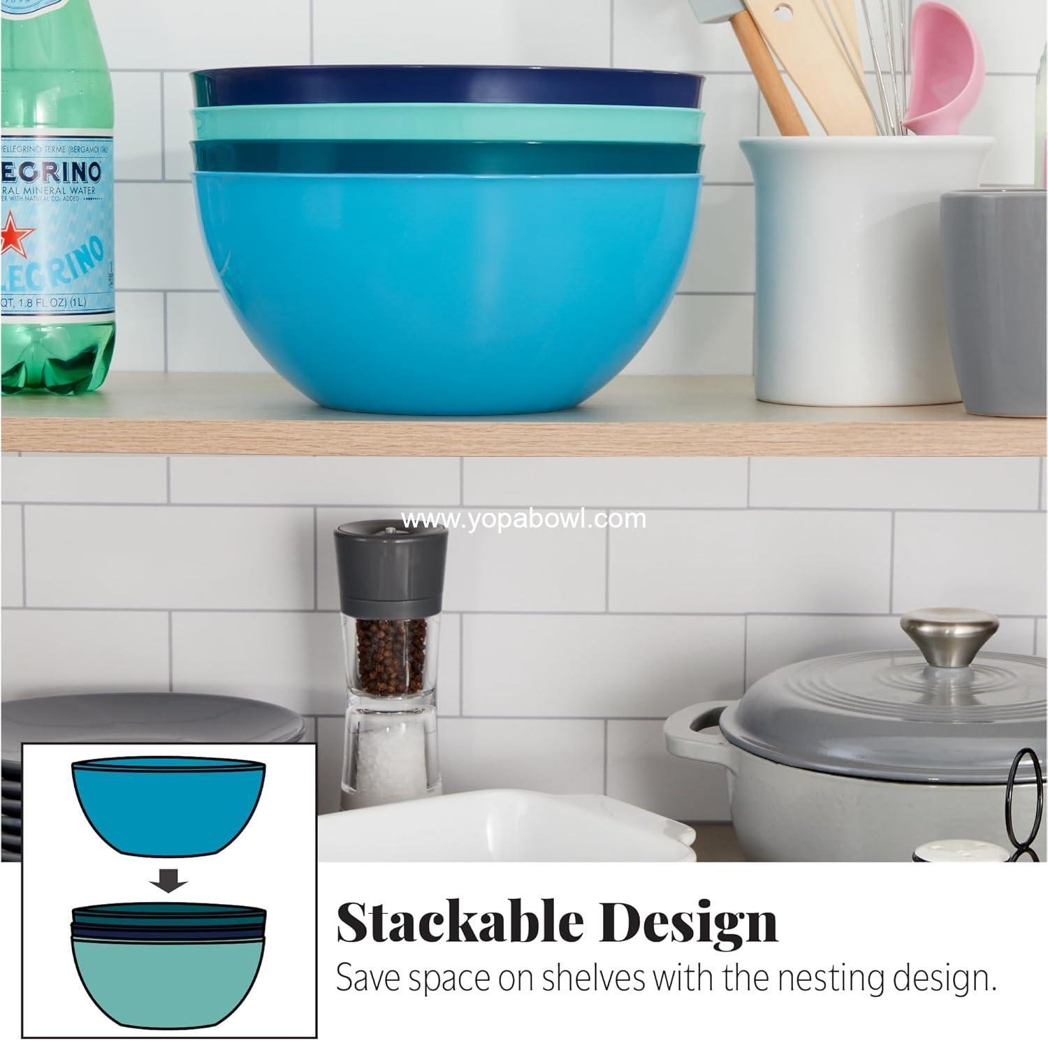 OEM Durable Plastic Salad Serving Bowls 10-inch | Set of 4 in Coastal Colors | Reusable, BPA-free | 135 oz. Capacity | Factory