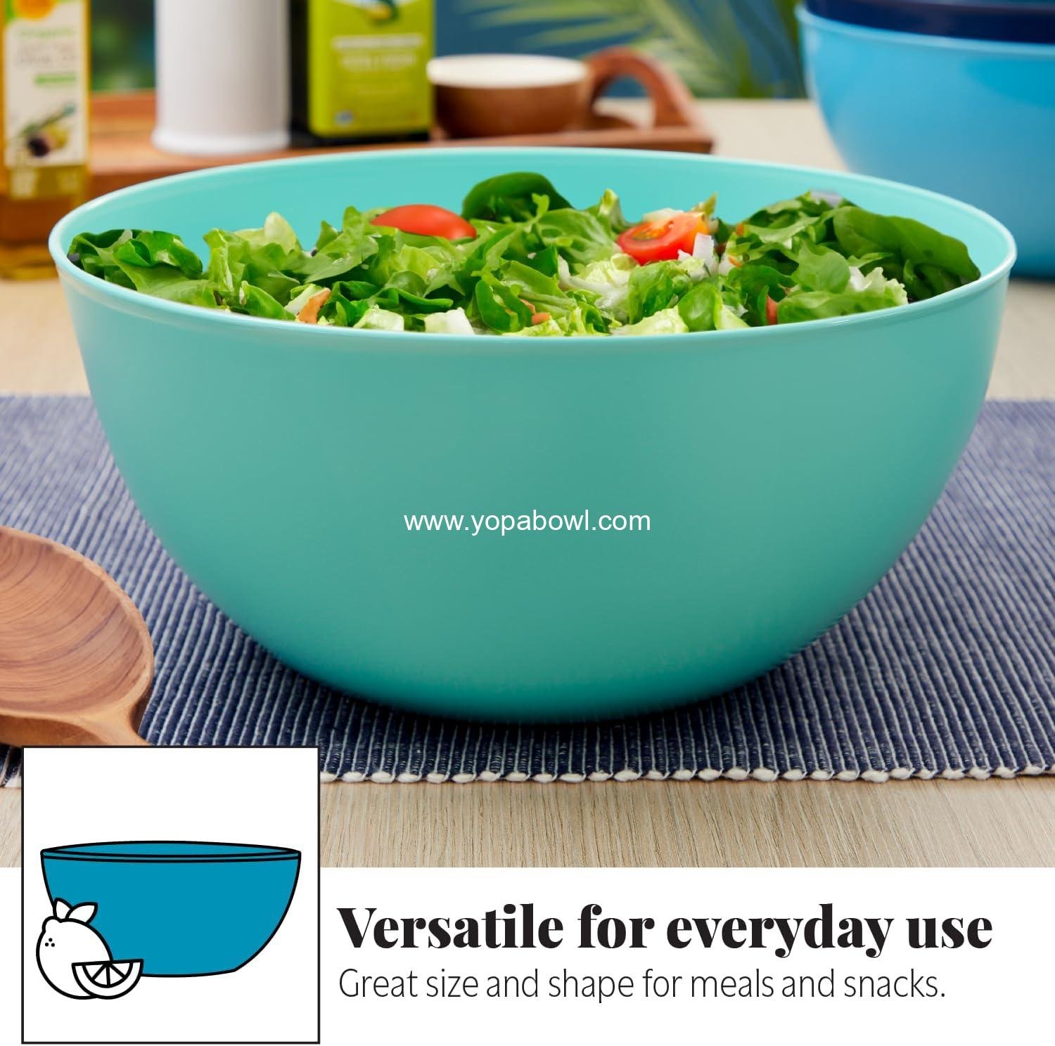OEM Durable Plastic Salad Serving Bowls 10-inch | Set of 4 in Coastal Colors | Reusable, BPA-free | 135 oz. Capacity | Factory