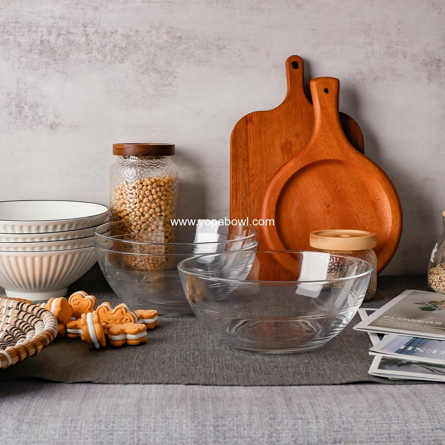 Wholesale 3 Pack Clear Glass Soup Bowls, 8-Inch Tempered Serving Bowls, Microwave and Oven Safe Factory