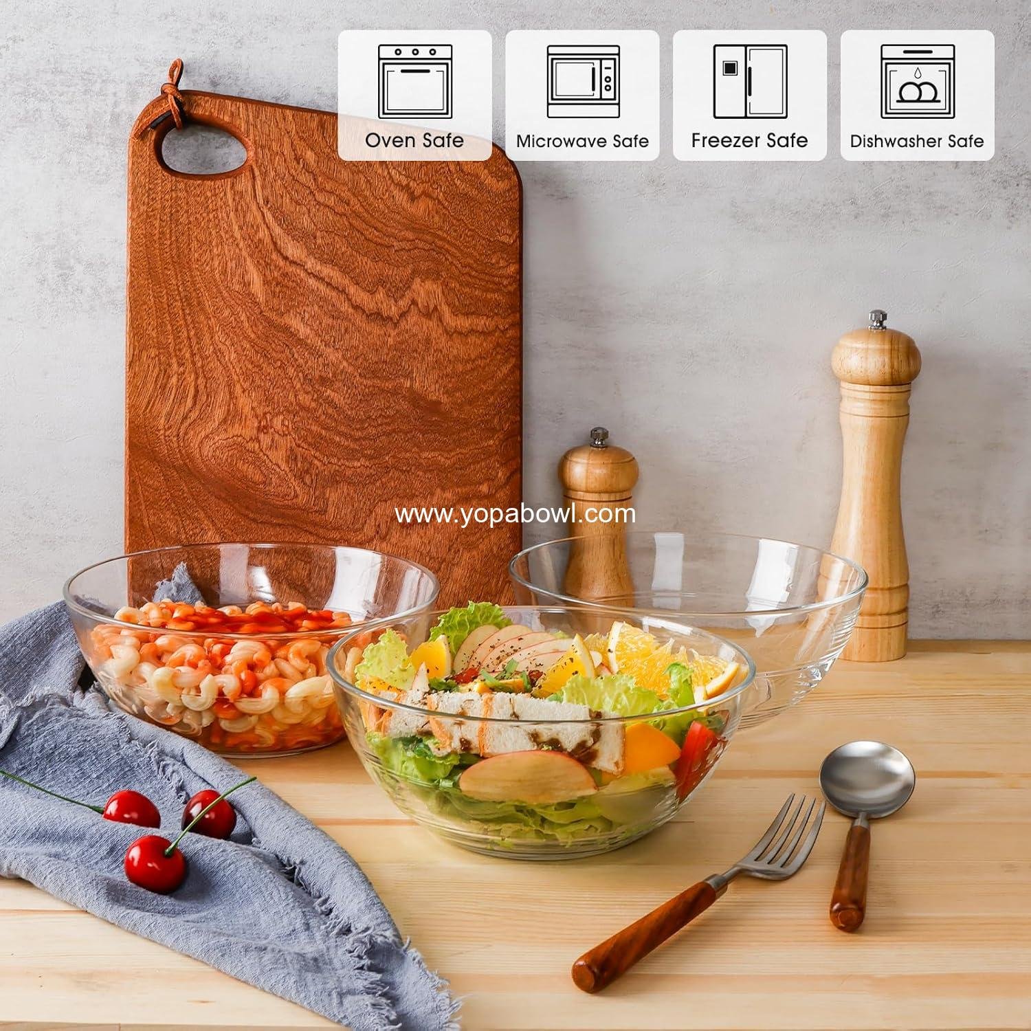 Wholesale 3 Pack Clear Glass Soup Bowls, 8-Inch Tempered Serving Bowls, Microwave and Oven Safe Factory