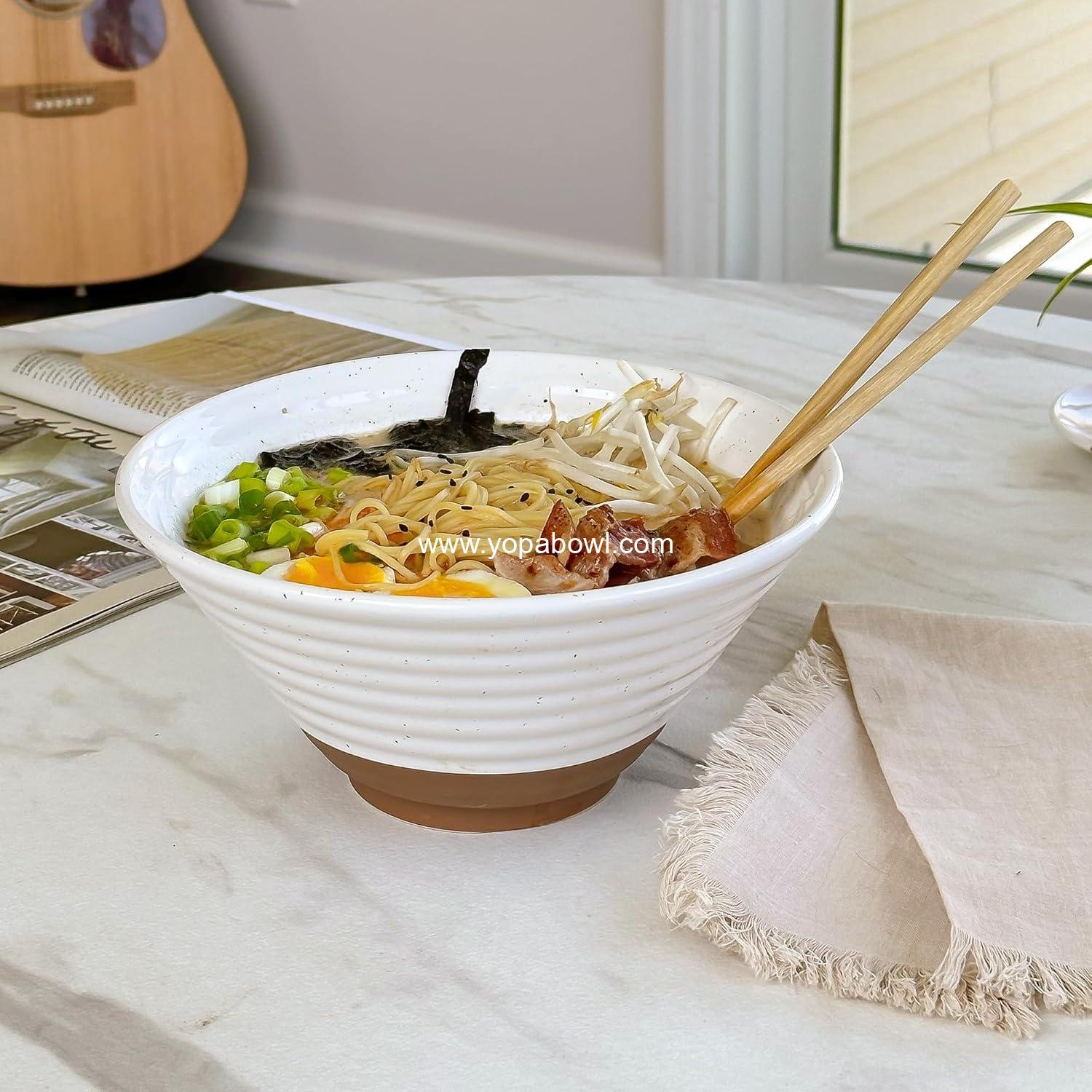 OEM Ceramic Ramen Bowl Set of 2, 45oz - Perfect for Pho, Miso Udon, Instant Noodles, and Asian Cuisine - Microwave Safe Large Noodle Bowls, Modern Kitchen - Vanilla White Factory