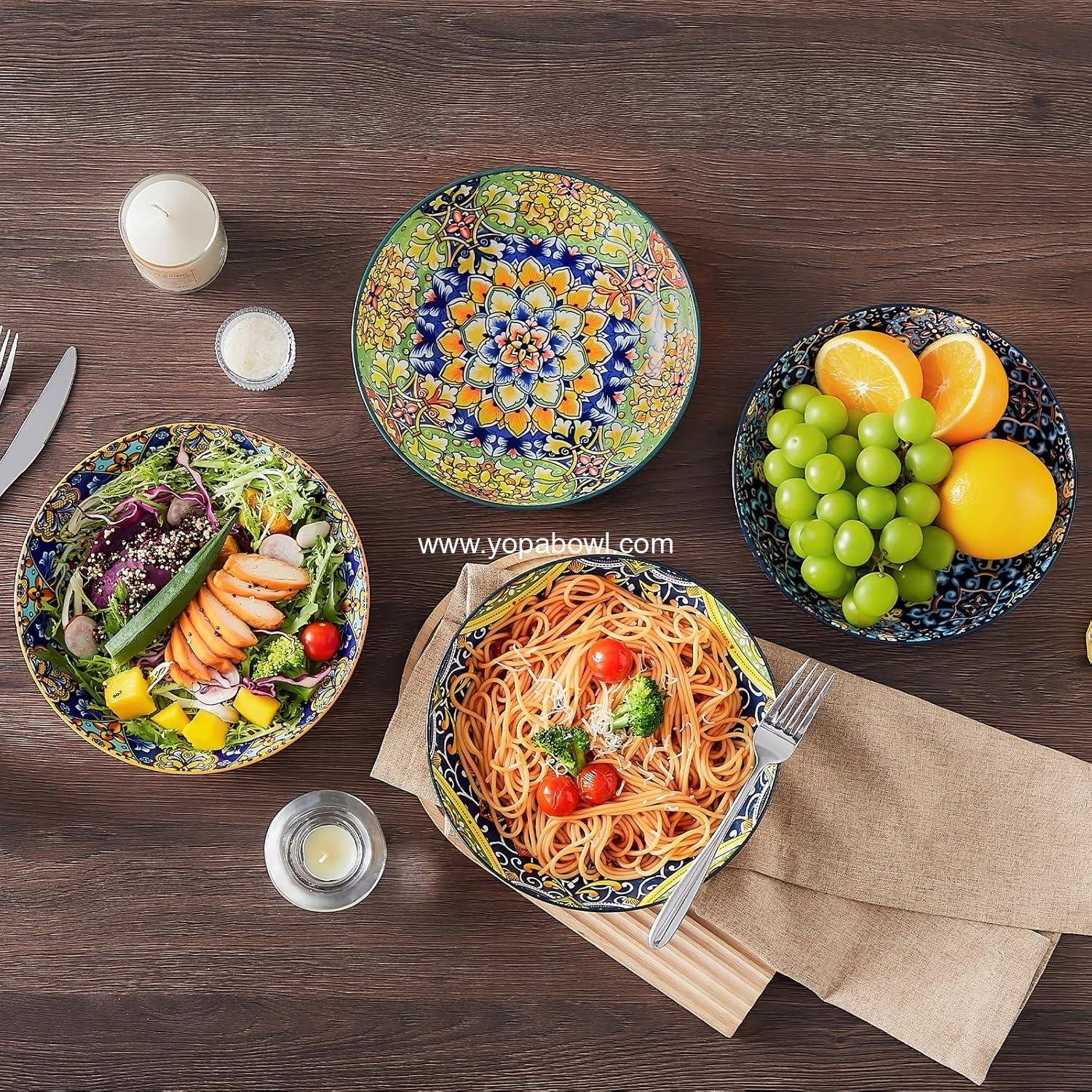 Wholesale 42 oz Ceramic Pasta Bowls, Set of 4 Colorful Large Serving Bowls, Dishwasher & Microwave Safe Soup Bowls, Pasta Plates Factory