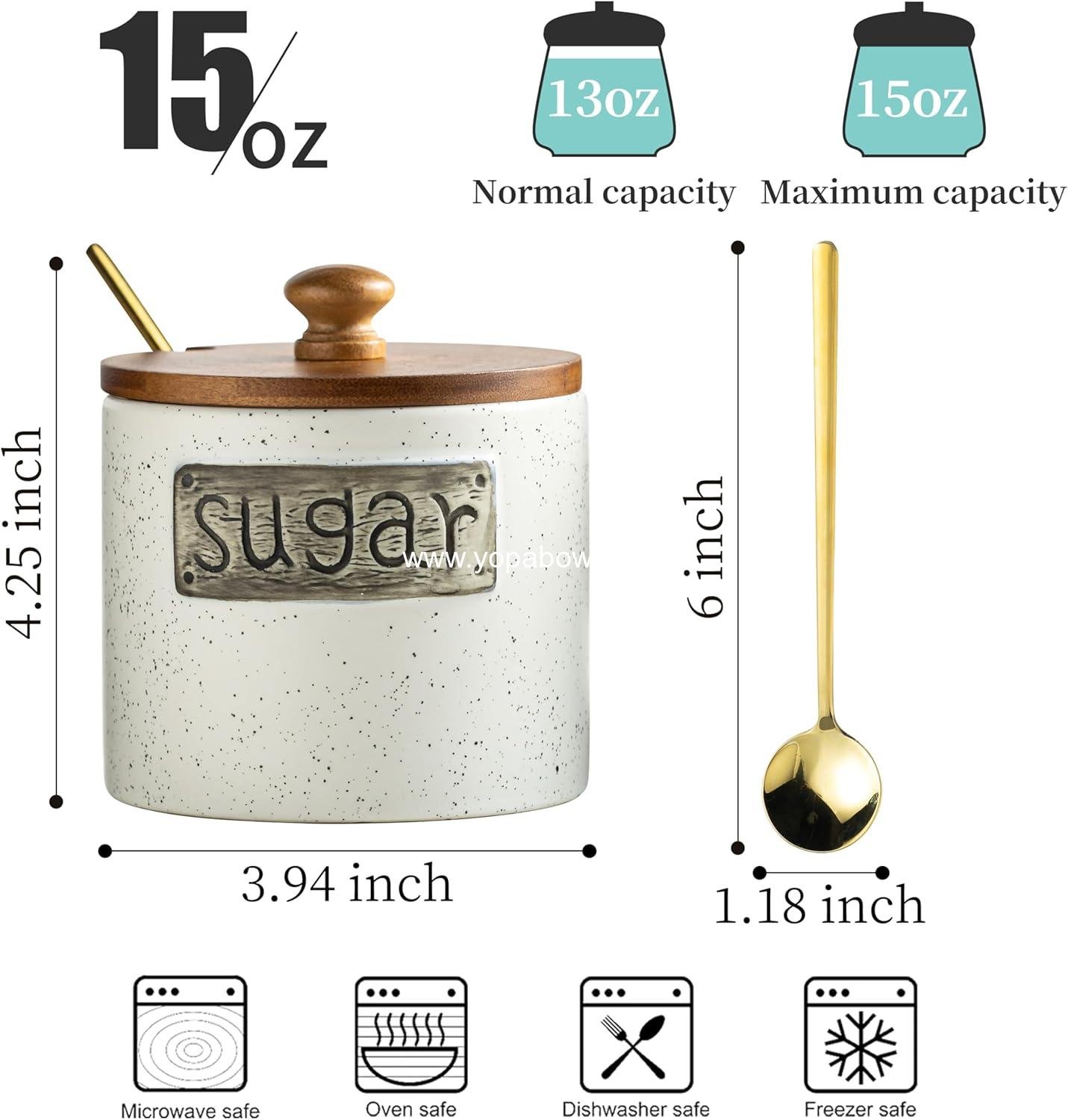 Wholesale Ceramic Sugar Bowl with Lid and Spoon, 15 OZ Sugar Holder for Coffee Bar Accessories, Sugar Jar for Countertop, Azucarera Farmhouse Kitchen, Factory