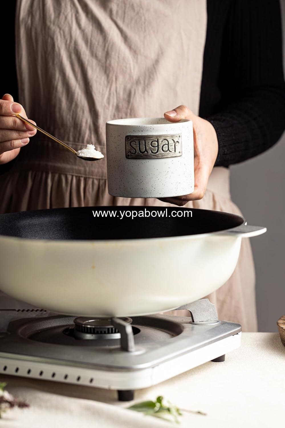 Wholesale Ceramic Sugar Bowl with Lid and Spoon, 15 OZ Sugar Holder for Coffee Bar Accessories, Sugar Jar for Countertop, Azucarera Farmhouse Kitchen, Factory