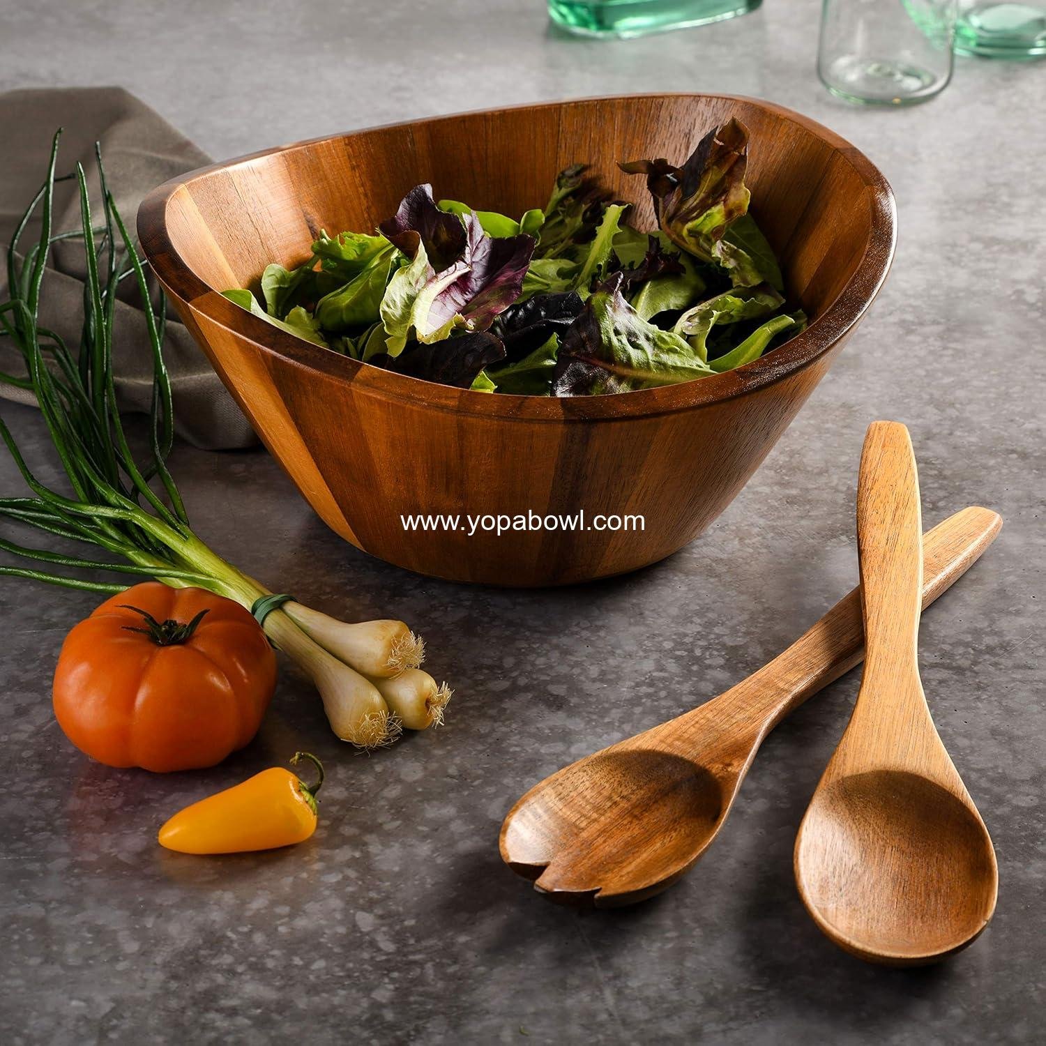Wholesale 3-Piece Acacia Wood Salad Bowl Set, 32 Quart Large Serving Bowls, Natural Finish, Durable & Eco-Friendly Factory
