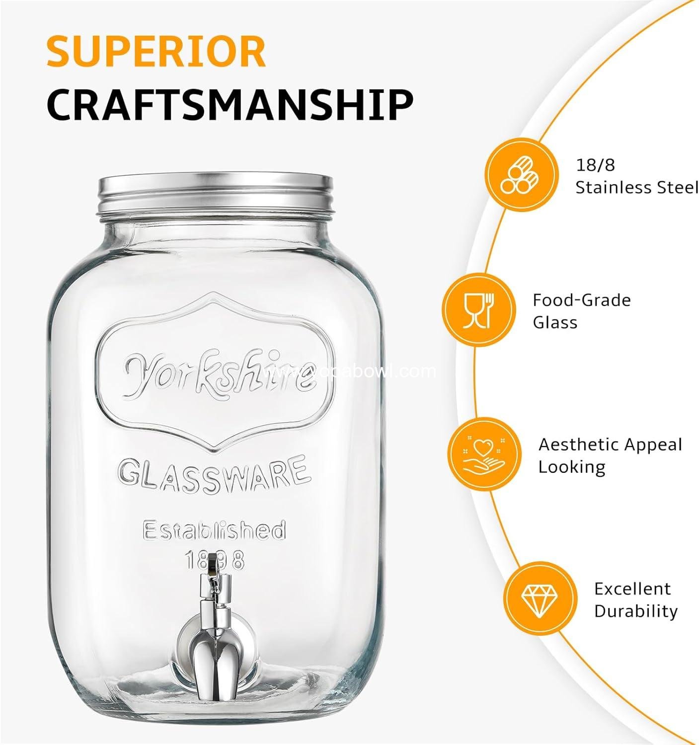 Wholesale 2 Gallon Glass Beverage Dispenser with Stand and Lid, 18/8 Stainless Steel Spigot - Perfect for Parties and Gatherings - Mason Jar Drink Dispenser with Lid, Factory Wholesale 2 Gallon Glass Beverage Dispenser with Stand and Lid, 18/8 Stainless Steel Spigot - Perfect for Parties and Gatherings - Mason Jar Drink Dispenser with Lid, Factory