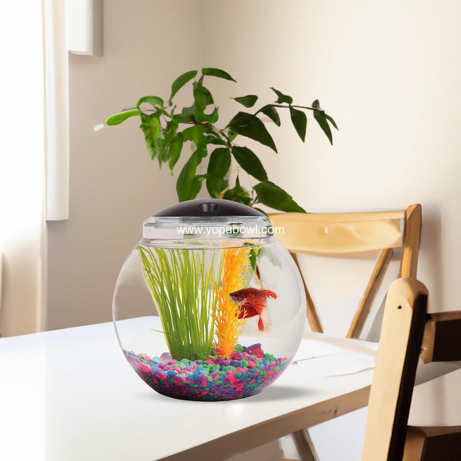 Wholesale 1-Gallon Globe Fish Bowl, Impact-Resistant Plastic Aquarium Starter Kit with LED Lighting and Built-in Timer, Crystal-Clear Desktop Fish Tank for Home Décor Factory