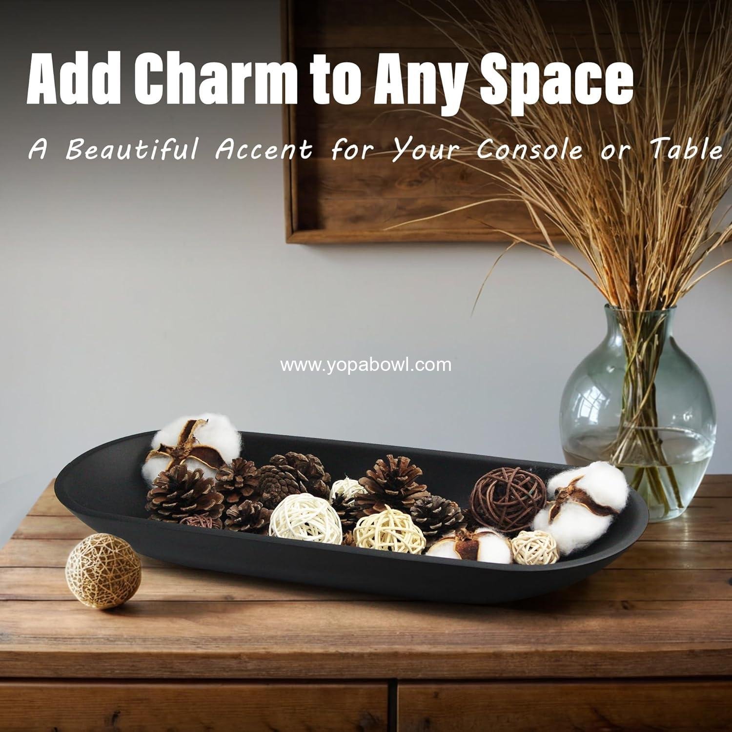 Wholesale Large Decorative Bowl - Long Black Dough Bowl with Anti-Slip Base for Table Centerpieces - Minimalist Design for Coffee and Dining Tables Factory Wholesale Large Decorative Bowl - Long Black Dough Bowl with Anti-Slip Base for Table Centerpieces - Minimalist Design for Coffee and Dining Tables Factory