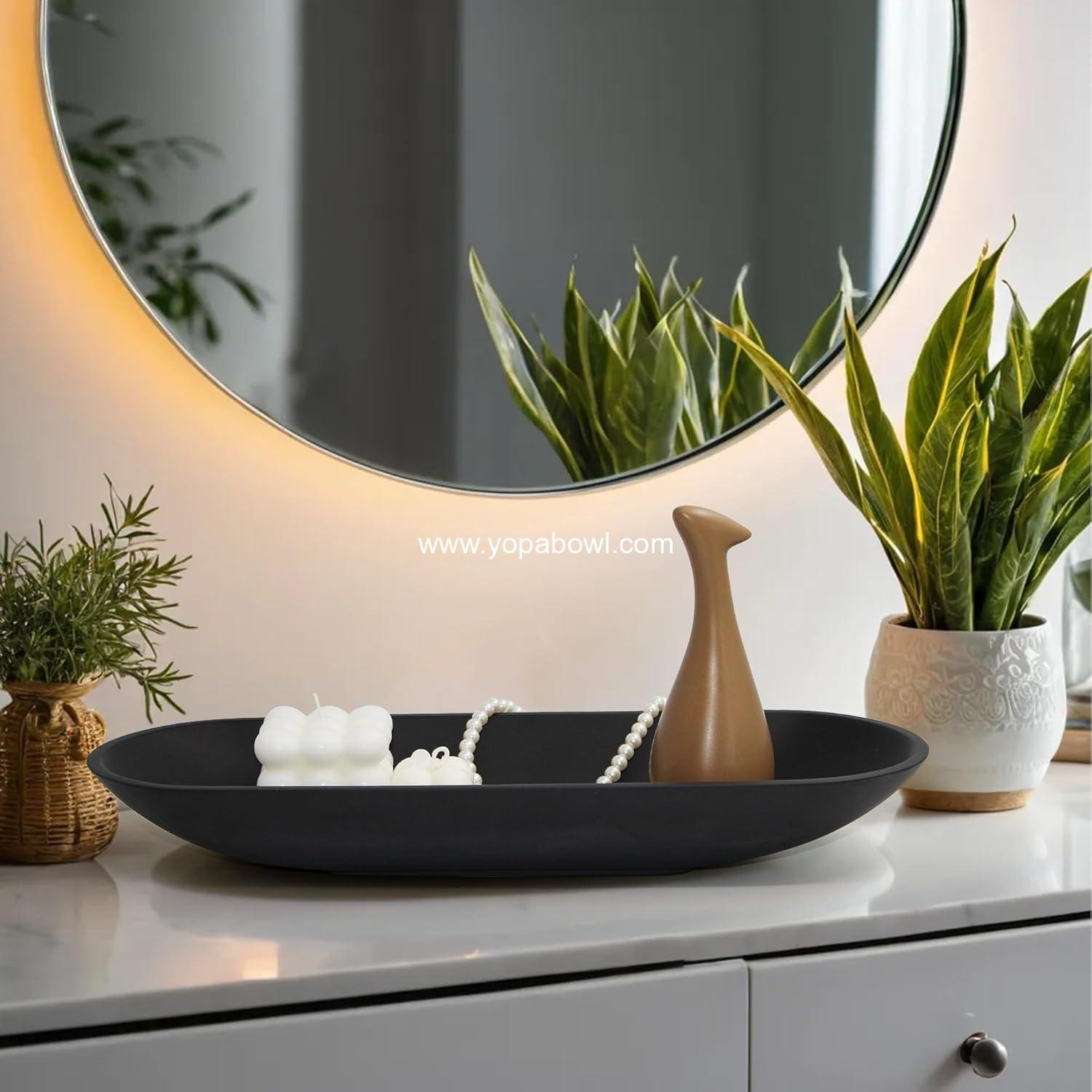 Wholesale Large Decorative Bowl - Long Black Dough Bowl with Anti-Slip Base for Table Centerpieces - Minimalist Design for Coffee and Dining Tables Factory Wholesale Large Decorative Bowl - Long Black Dough Bowl with Anti-Slip Base for Table Centerpieces - Minimalist Design for Coffee and Dining Tables Factory