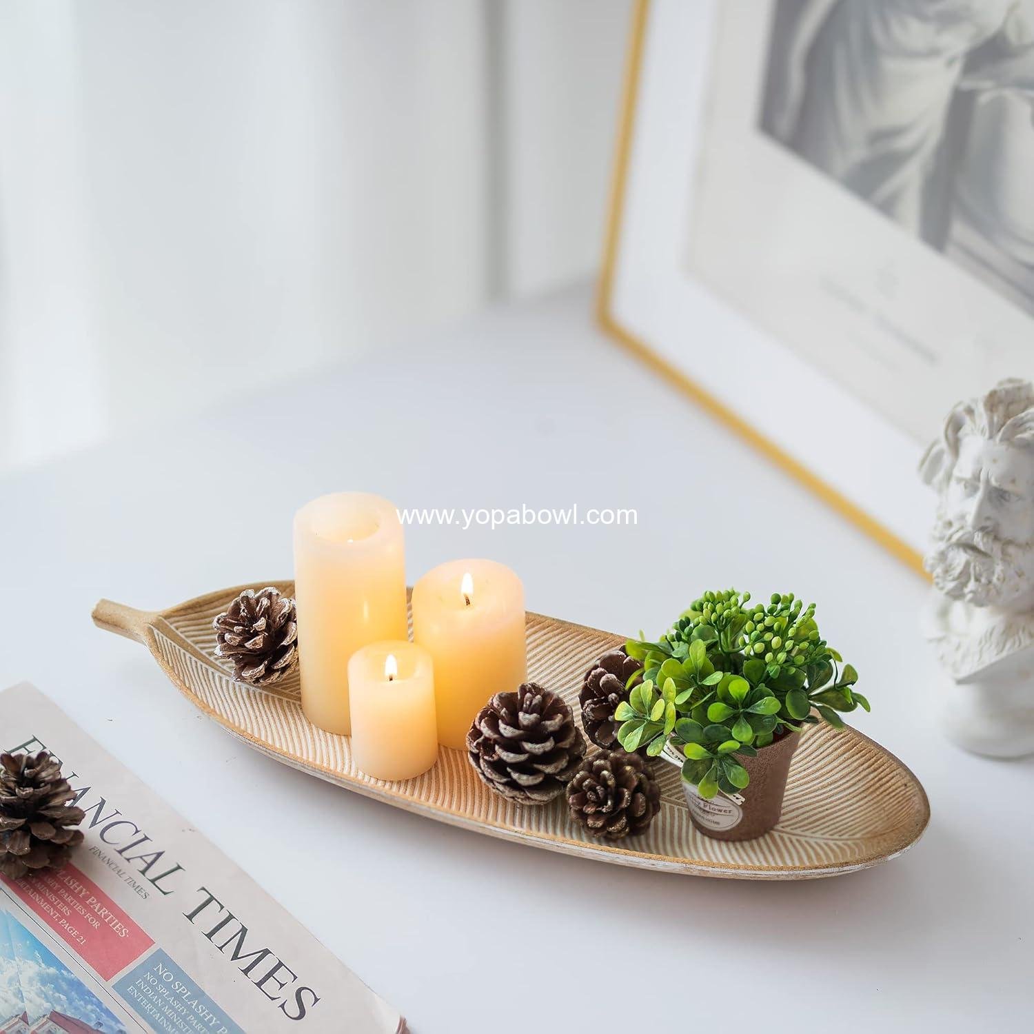 Wholesale Leaf Shaped Wooden Decorative Tray - Key Tray Decor Plate Bowl for Crystal Candle - Factory