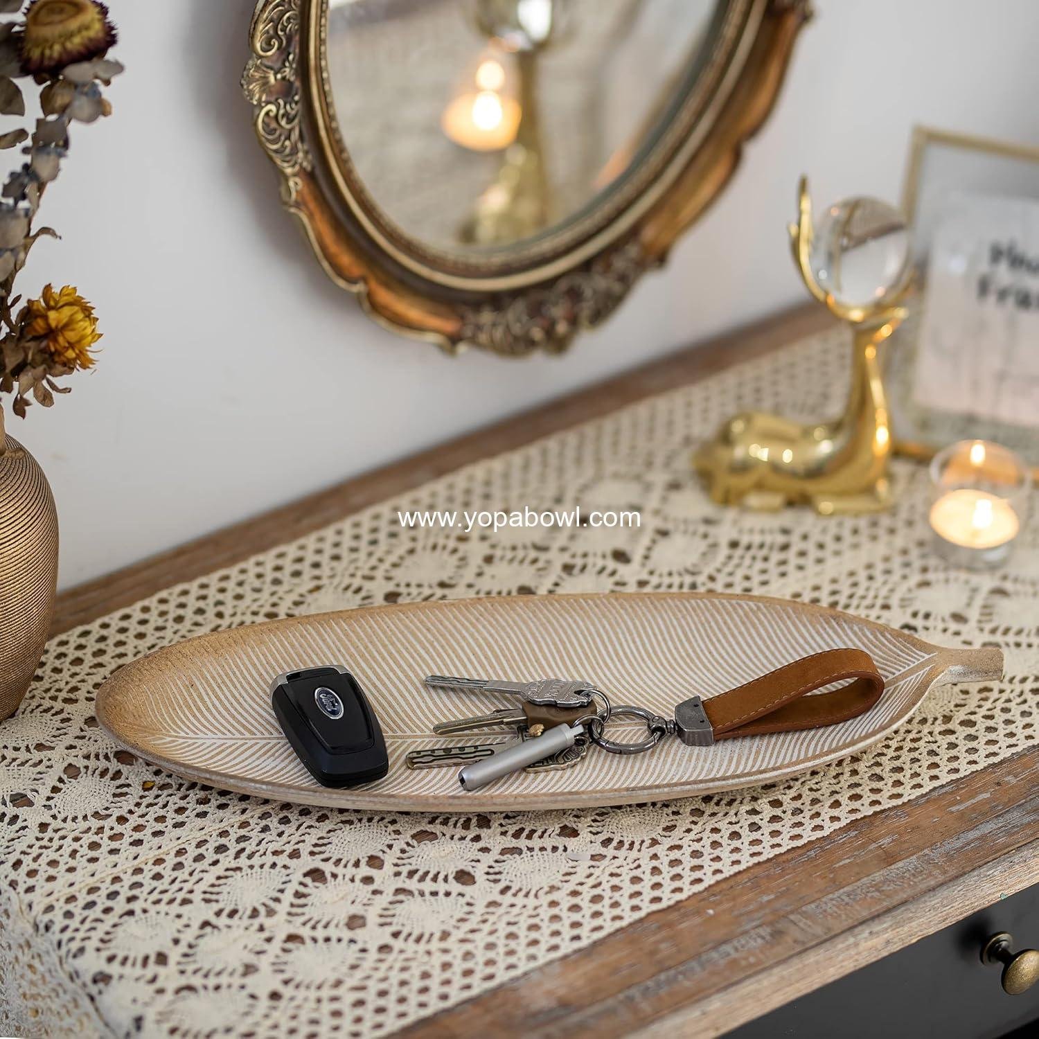 Wholesale Leaf Shaped Wooden Decorative Tray - Key Tray Decor Plate Bowl for Crystal Candle - Factory