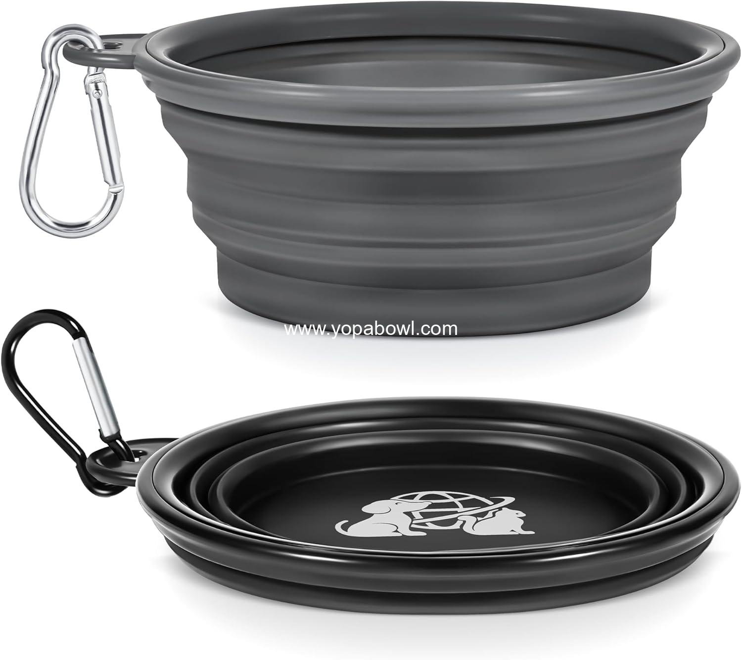 Portable Dog Bowls 2 Pack - Collapsible Silicone Travel Dog Bowls for Small, Medium & Large Dogs, Foldable Outdoor Bowl with Clip, Lightweight for Hiking Camping Backpacking（Small）