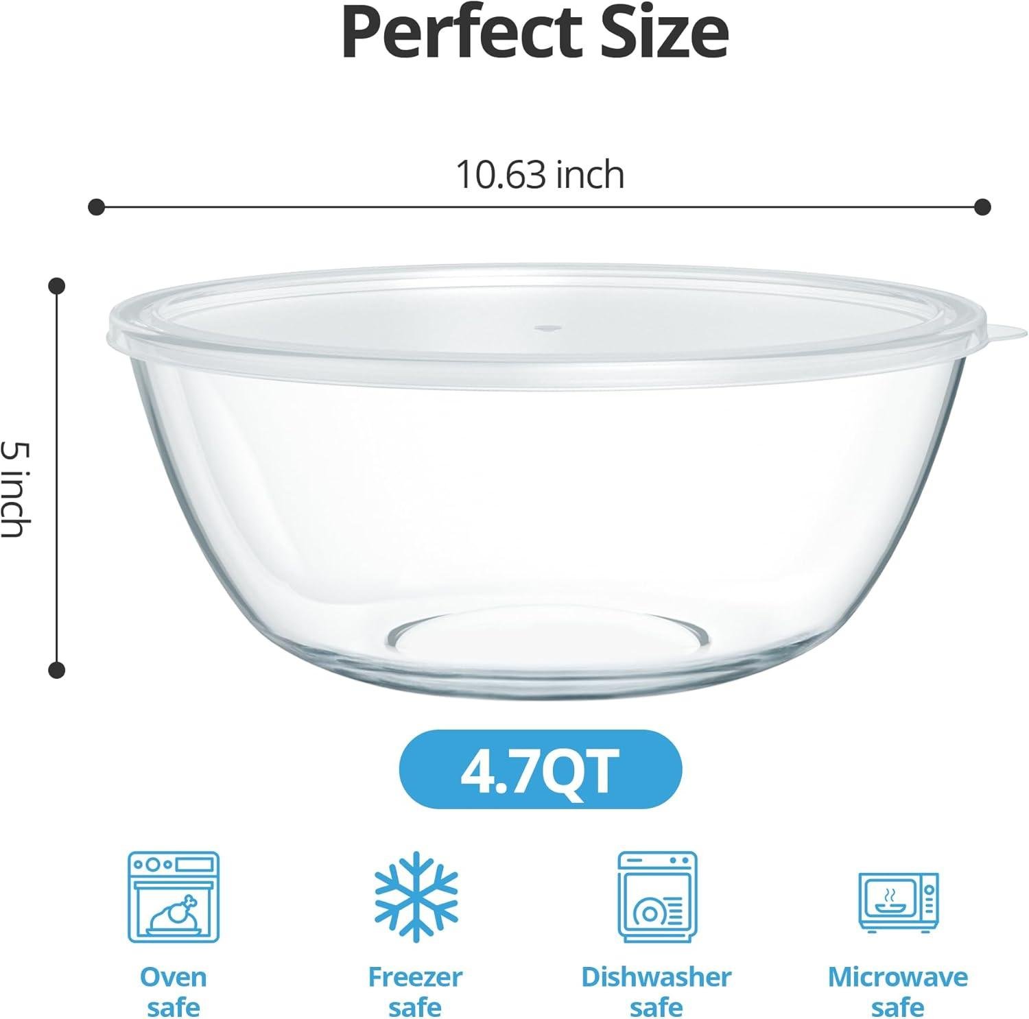 Wholesale 4.7 Qt Extra Large Clear Glass Mixing Bowls – Ideal for Salad, Cooking, and Bread Storage – Manufacturer