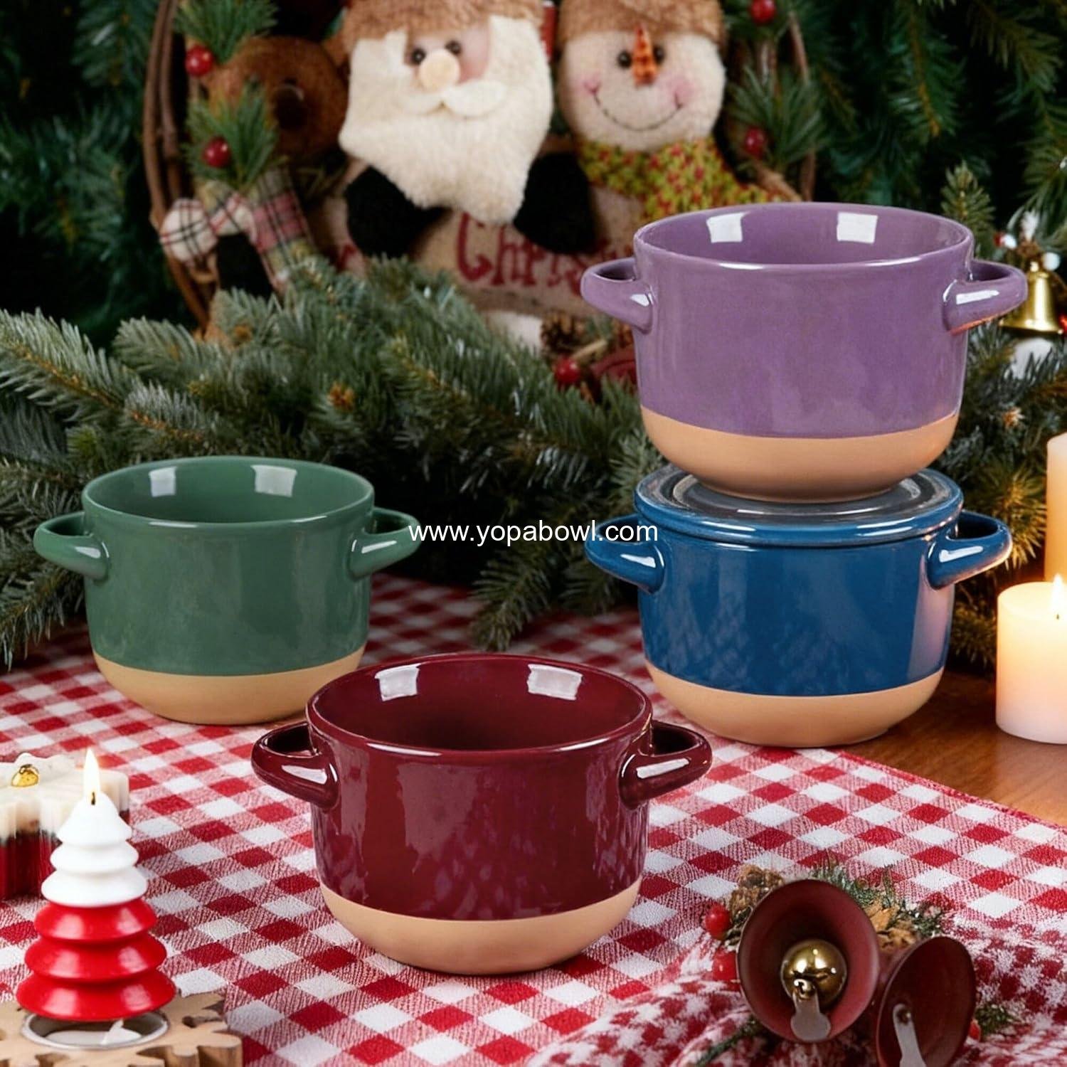 Wholesale 24 Ounce Soup Bowls with Large Handles and Lids, Set of 4 Colorful Stoneware Bowls for Soup, Cereal, Stew, Noodles, Microwave & Dishwasher Safe, Factory Wholesale 24 Ounce Soup Bowls with Large Handles and Lids, Set of 4 Colorful Stoneware Bowls for Soup, Cereal, Stew, Noodles, Microwave & Dishwasher Safe, Factory
