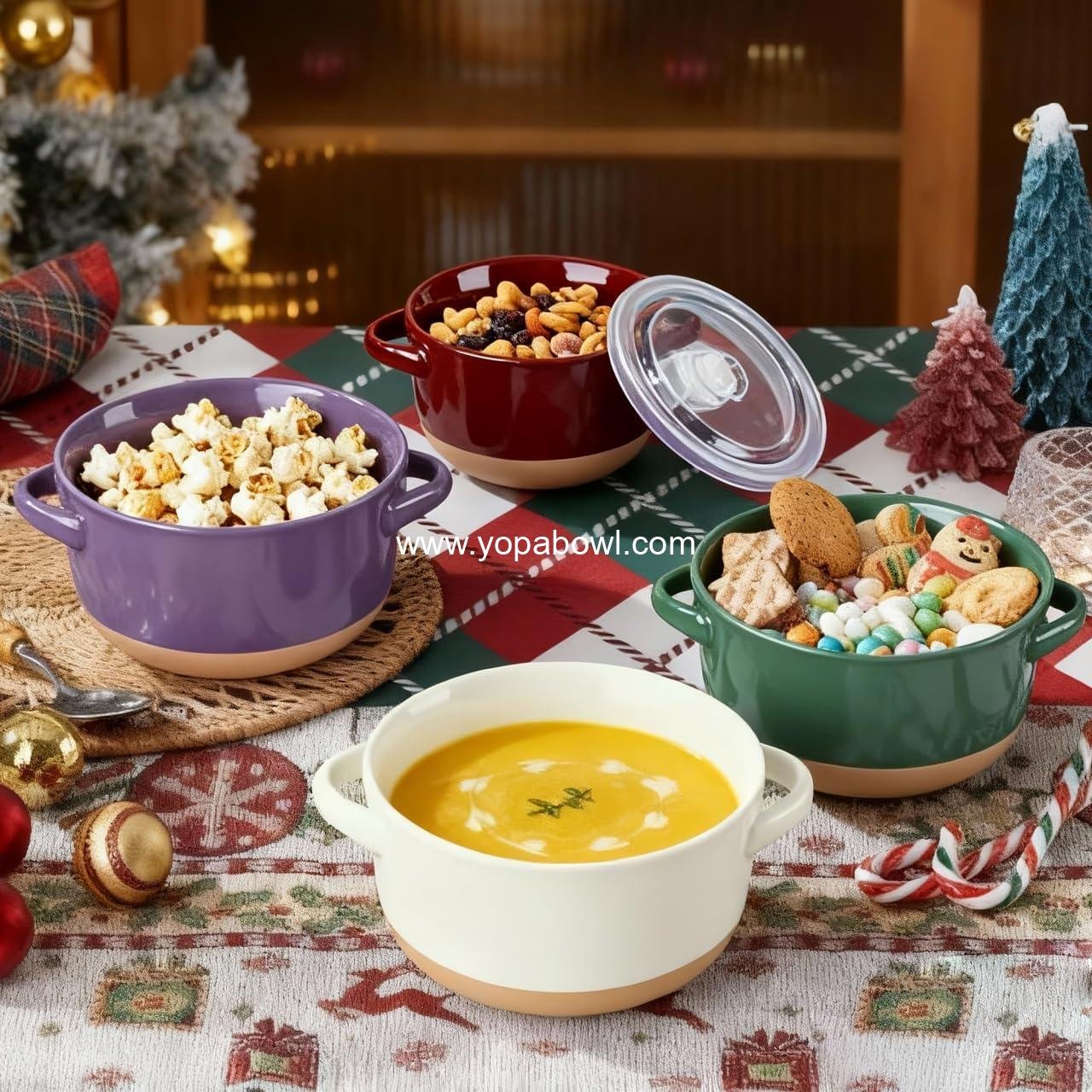 Wholesale 24 Ounce Soup Bowls with Large Handles and Lids, Set of 4 Colorful Stoneware Bowls for Soup, Cereal, Stew, Noodles, Microwave & Dishwasher Safe, Factory Wholesale 24 Ounce Soup Bowls with Large Handles and Lids, Set of 4 Colorful Stoneware Bowls for Soup, Cereal, Stew, Noodles, Microwave & Dishwasher Safe, Factory