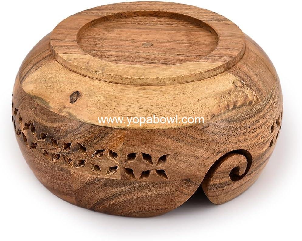 Wholesale Acacia Wood Yarn Bowl Holder | Handmade Crocheting Supplies Organizer (7