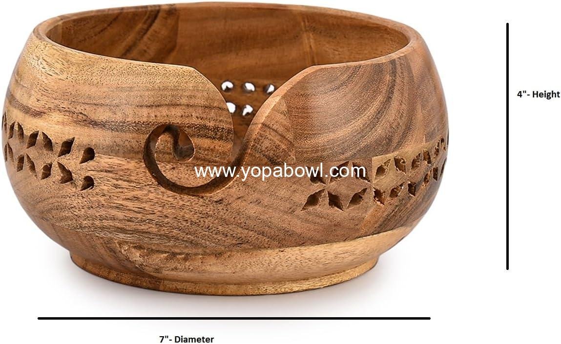 Wholesale Acacia Wood Yarn Bowl Holder | Handmade Crocheting Supplies Organizer (7