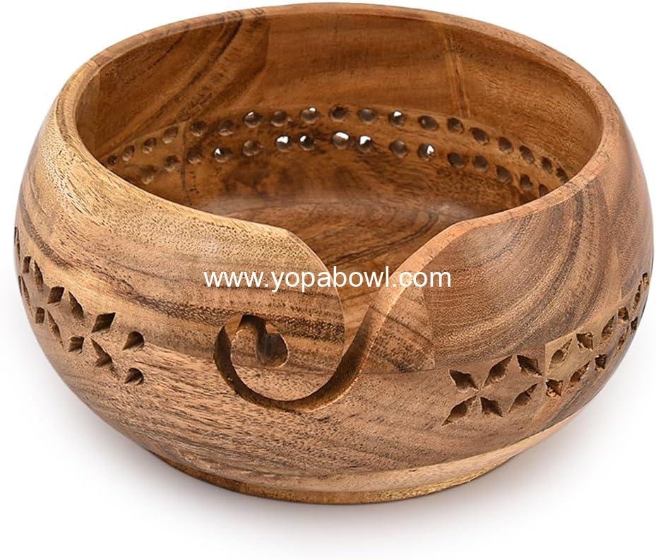 Wholesale Acacia Wood Yarn Bowl Holder | Handmade Crocheting Supplies Organizer (7